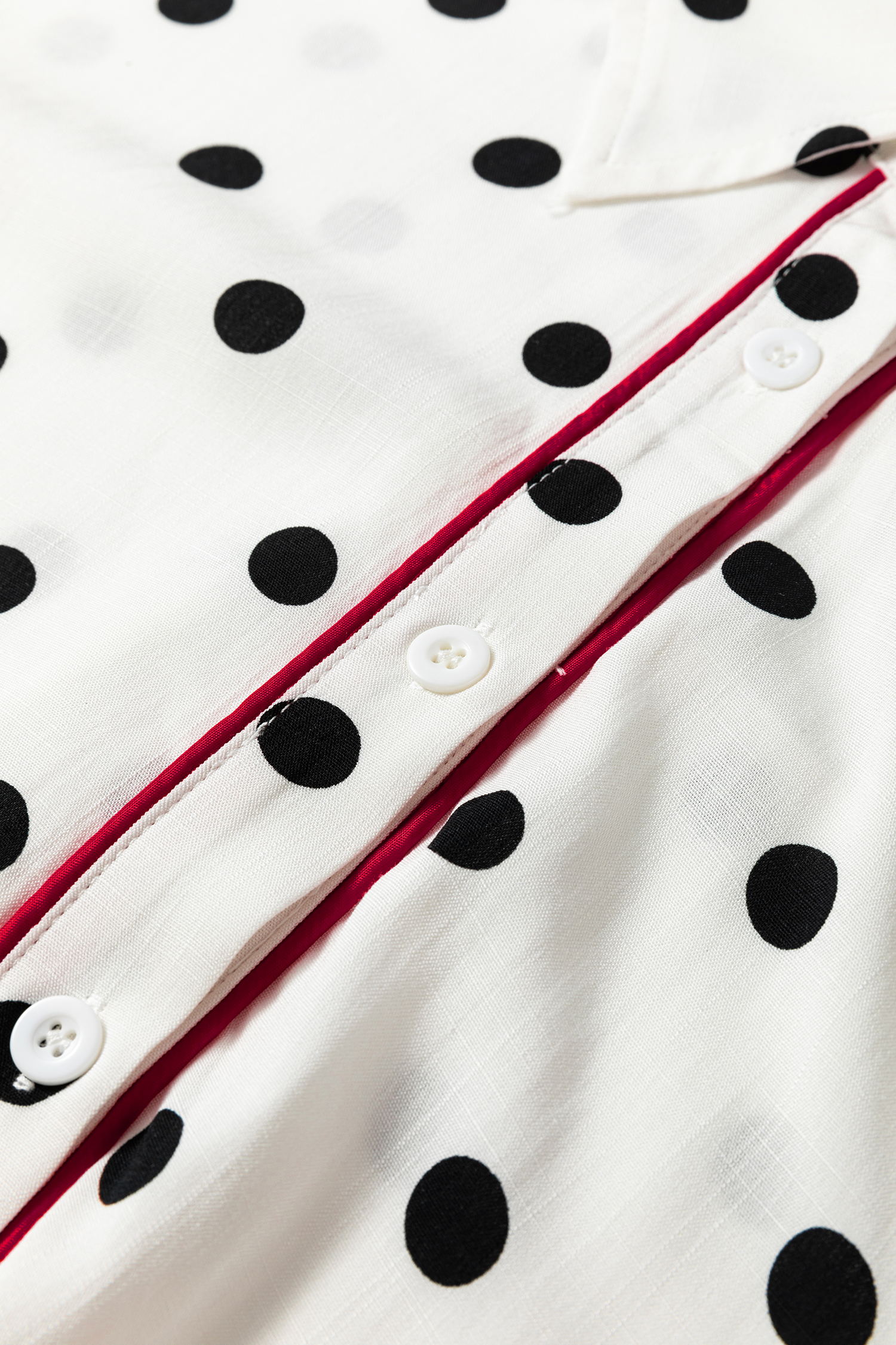 White Polka Dot Print Contrast Piping Elegant Shirt