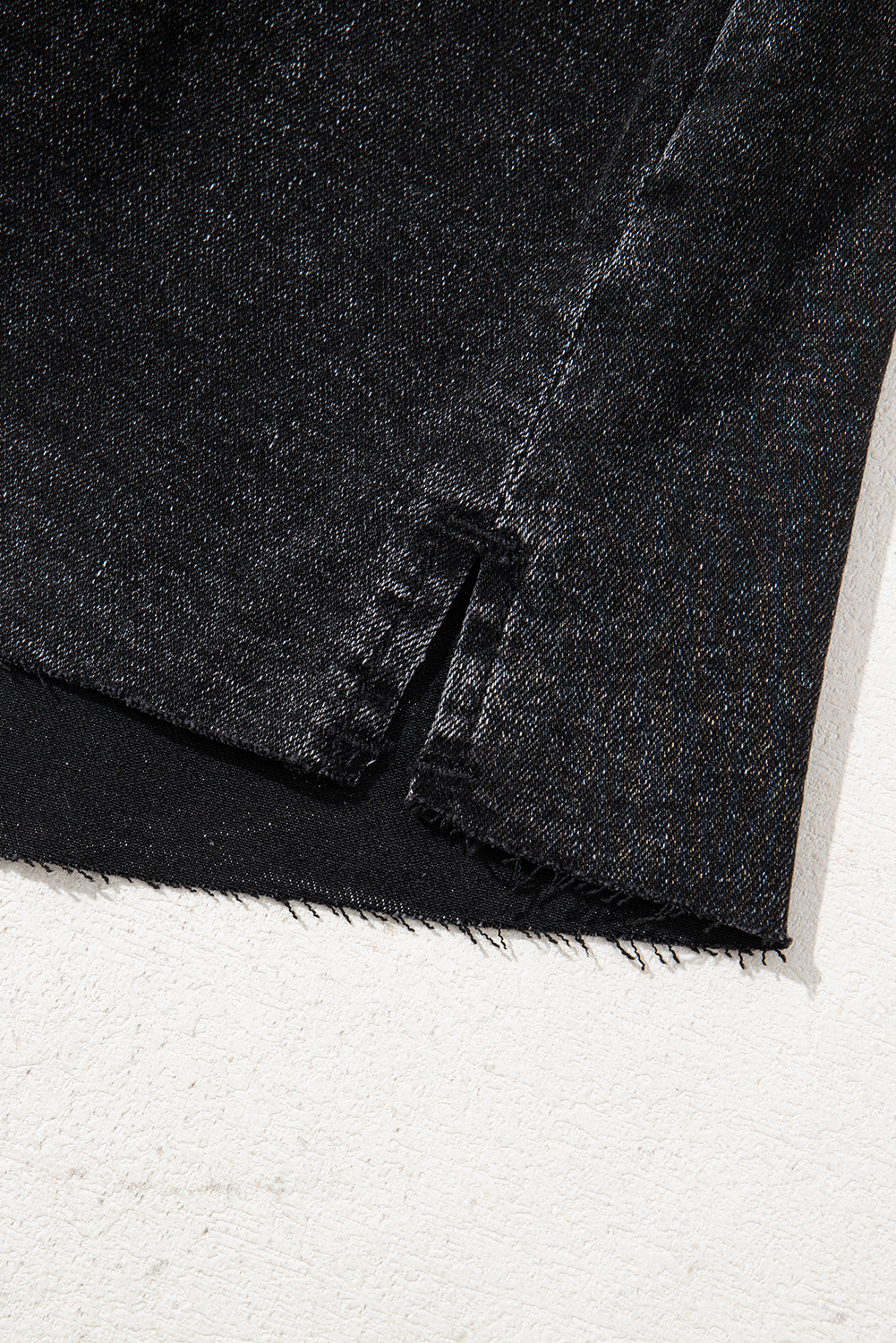 Carbon Grey Mineral Wash Ripped Raw Hem Denim Mini Skirt