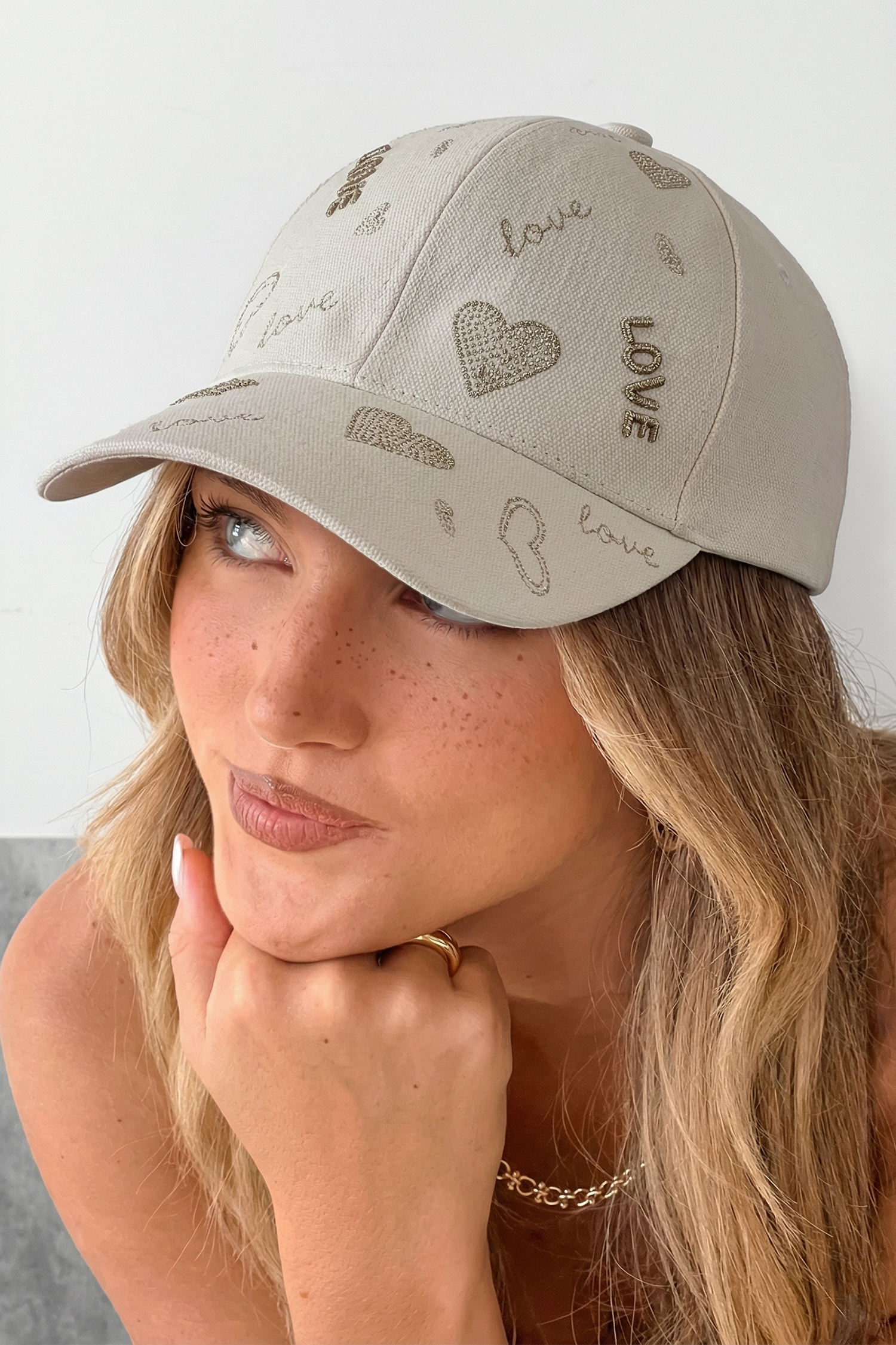 Parchment Cool Girl LOVE Heart Embroidered Baseball Cap