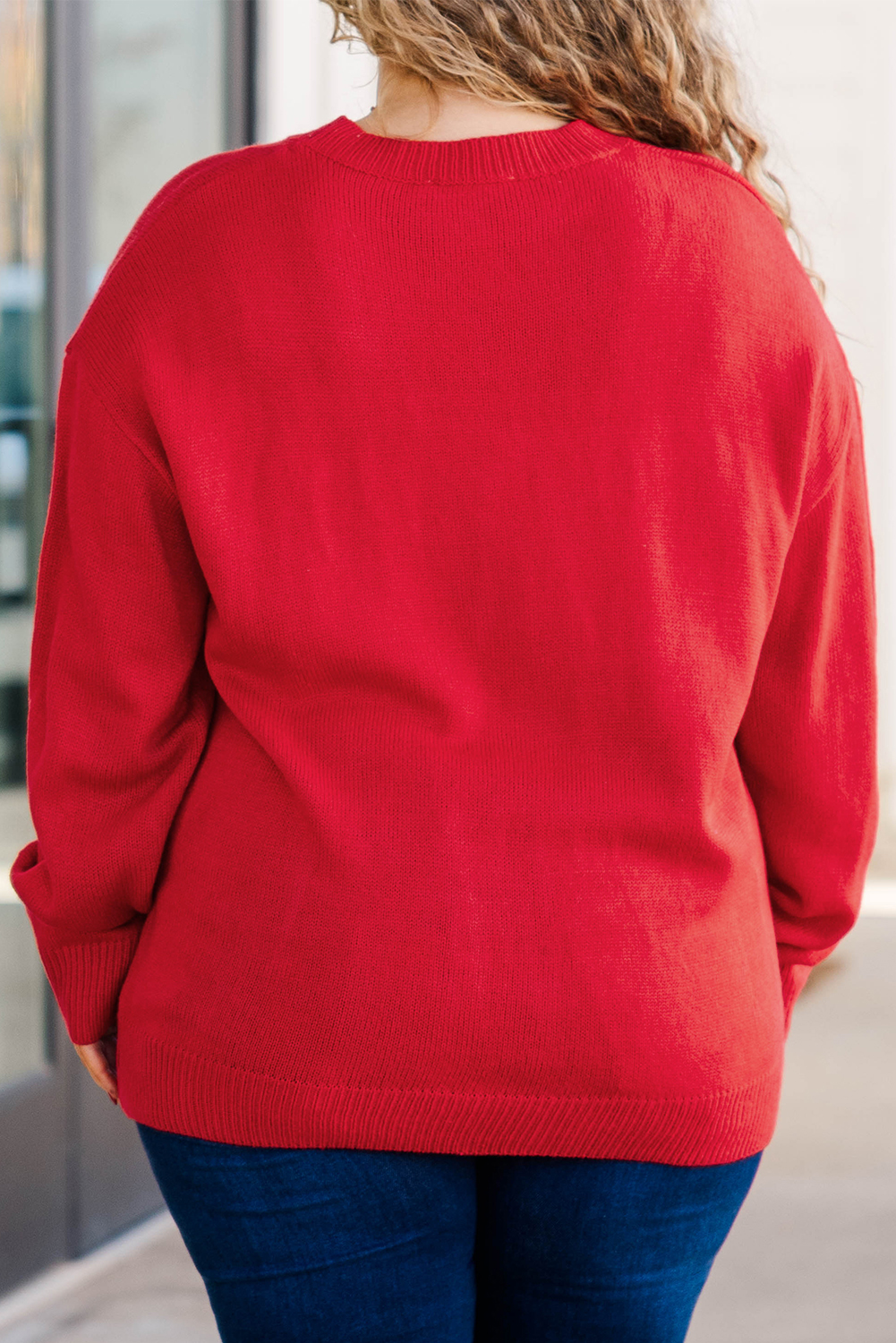 Fiery Red Tinsel Merry Letter Drop Shoulder Baggy Sweater