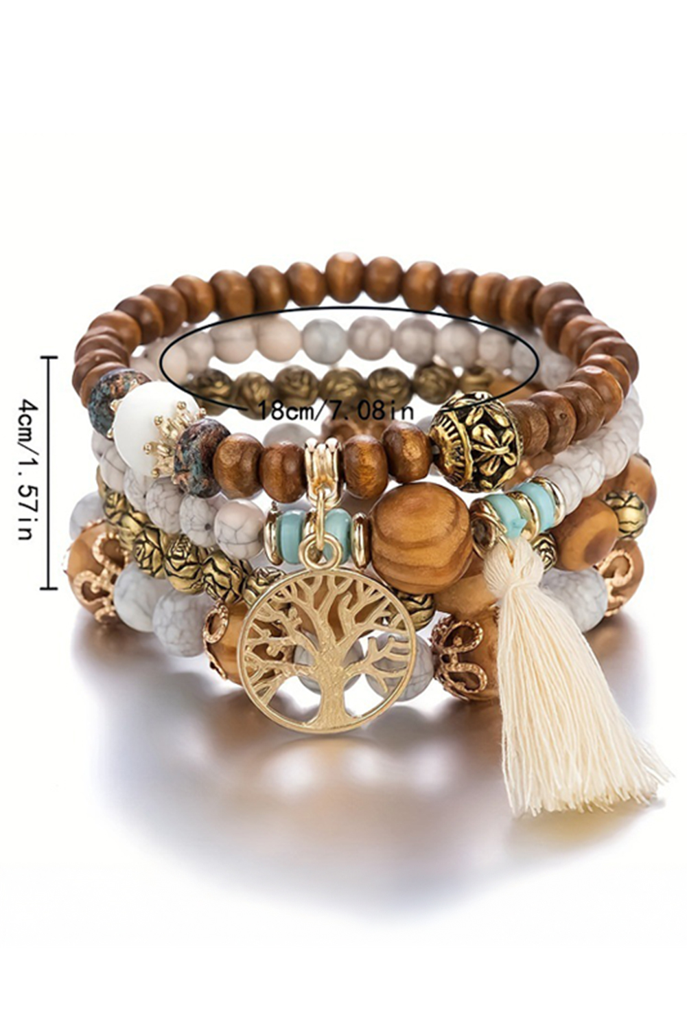 Thai Curry Boho Tassel Beaded Multi Layer Bracelet Set
