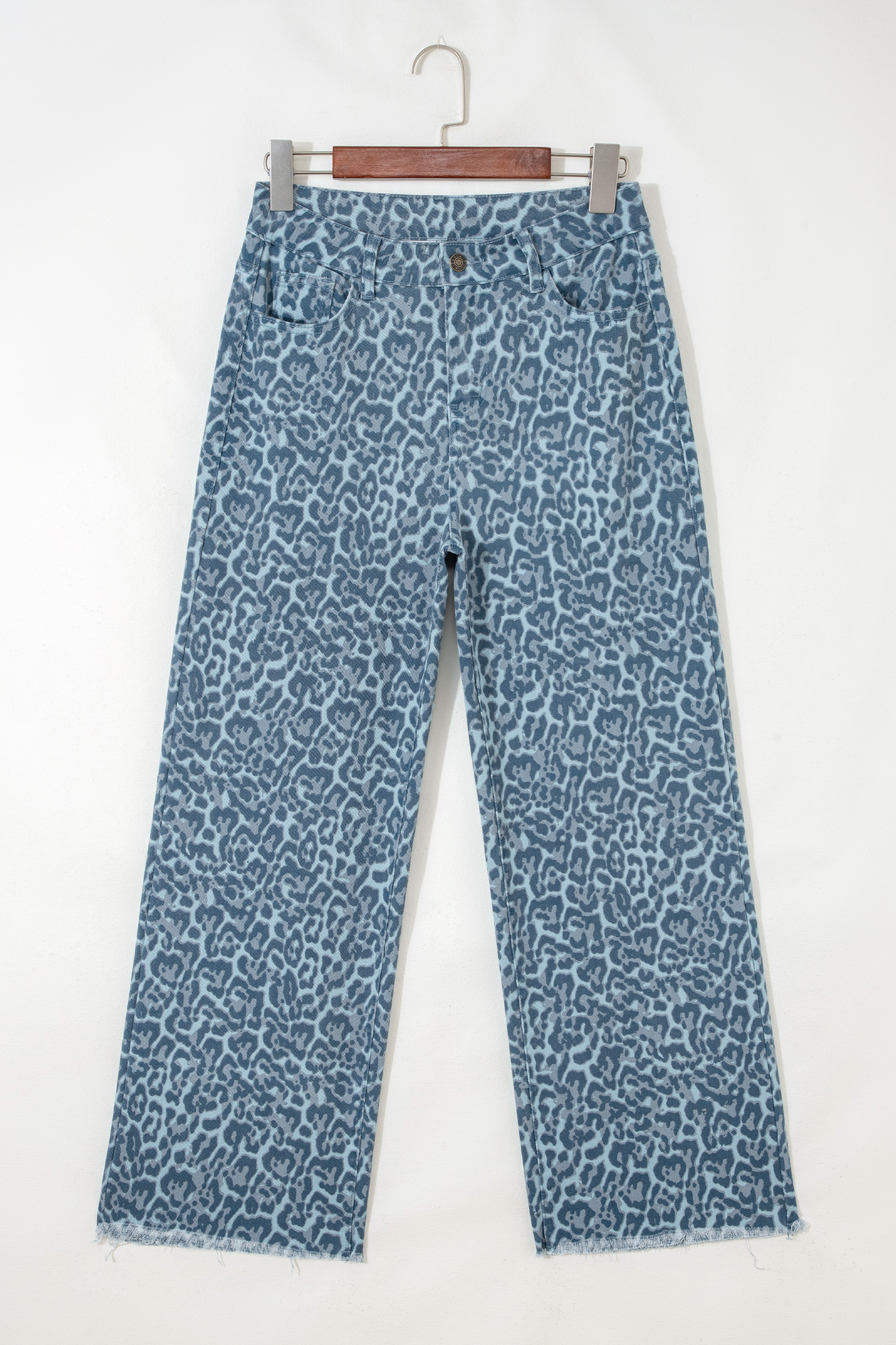 Rose Leopard Frayed Edge Wide Leg High Waist Jeans