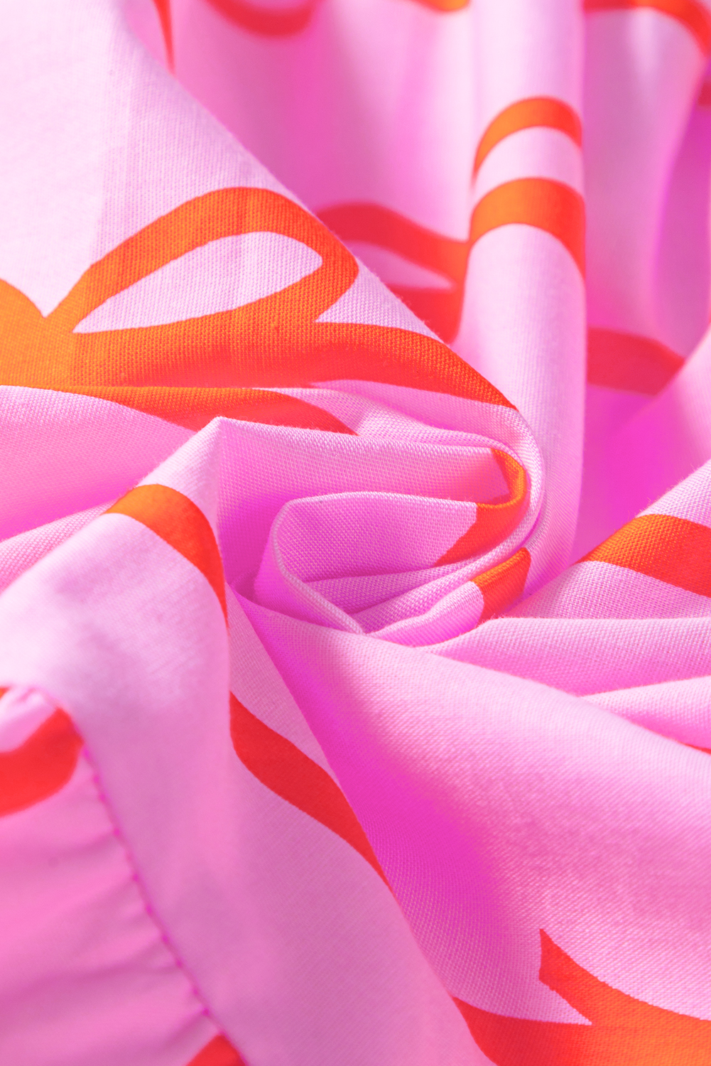 Pink Bowknot Striped Printed Bubble Sleeve Buttoned Belted Mini Dress