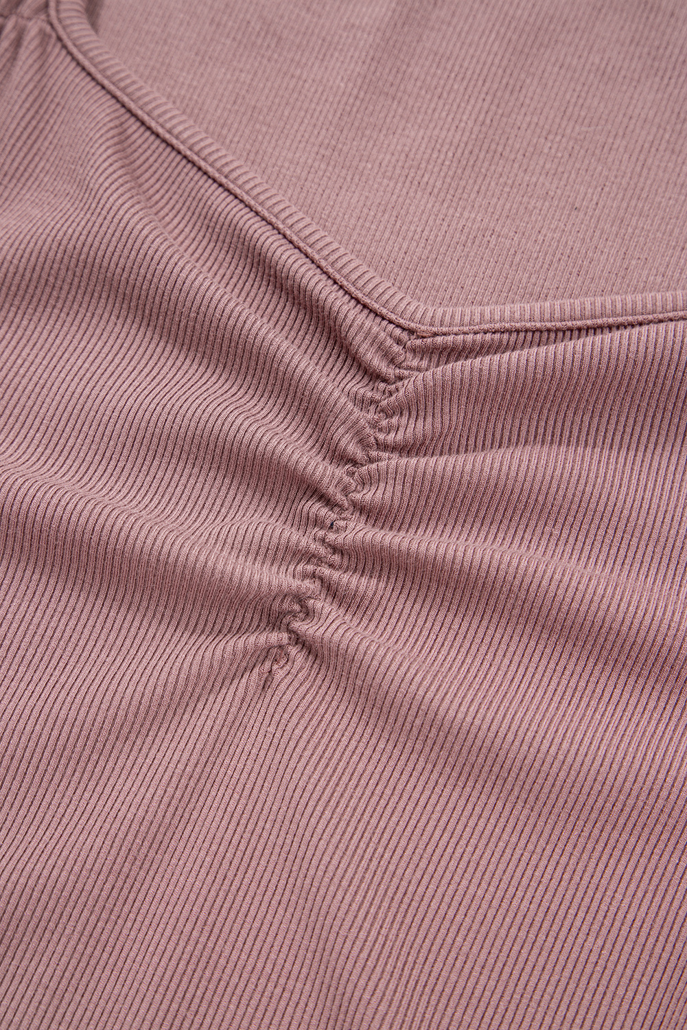 Burgundy Gathered Bust Square Neck Ribbed Fit Long Sleeve Top