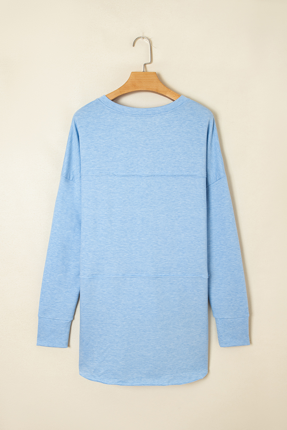 Myosotis Notched Neck Terry Raw Hem Long Sleeve Top