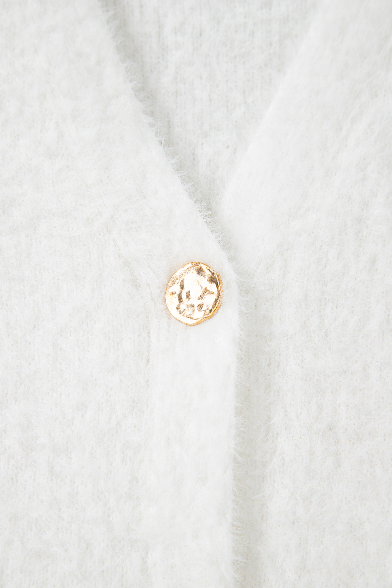 White Fuzzy Buttoned Front Midi Solid Cardigan