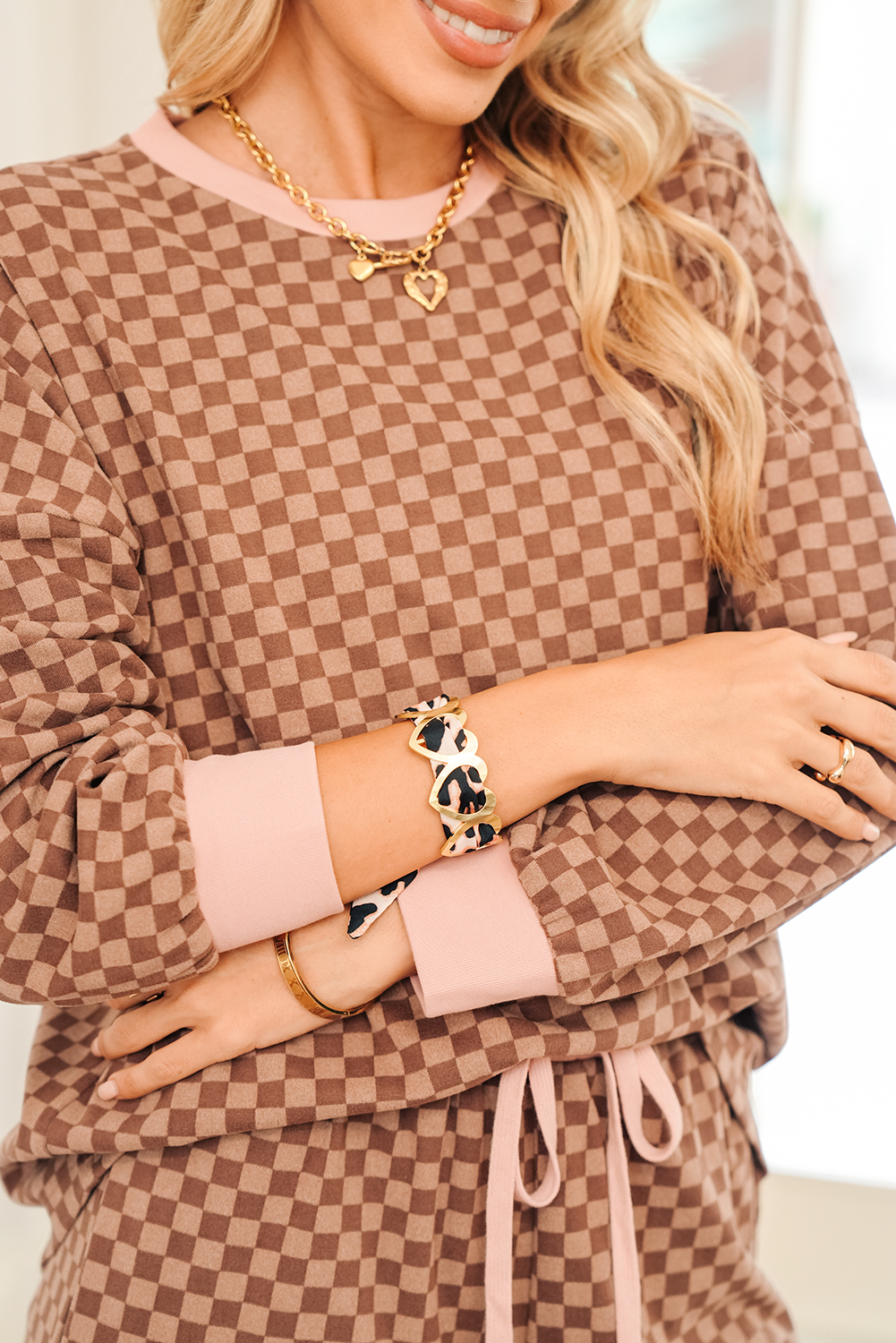 Camel Leopard Ribbon Twine Around Gold Plated Heart Bracelet