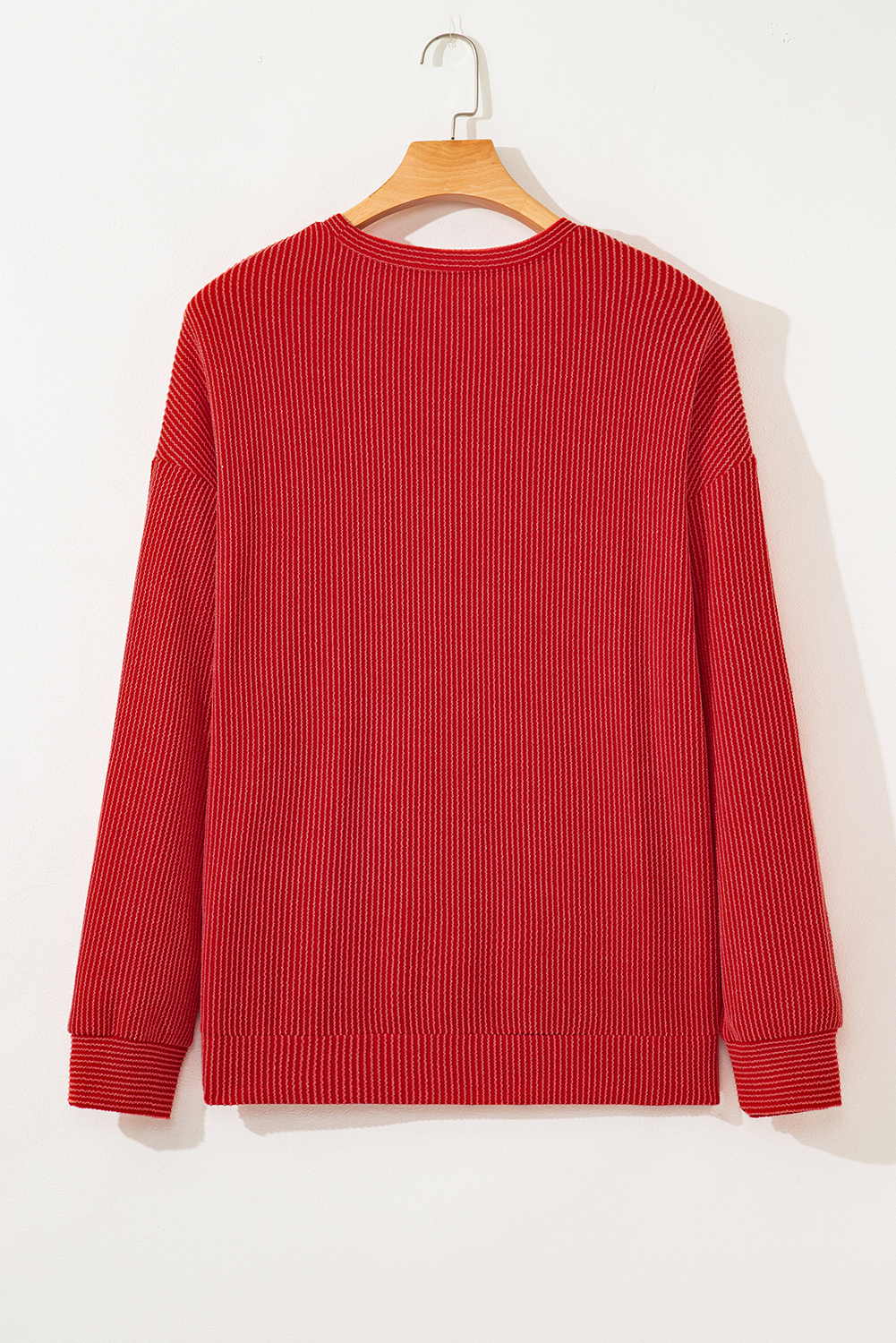 Evergreen Twisted Rib Outlined Merry Letter Graphic Loose Long Sleeve Top