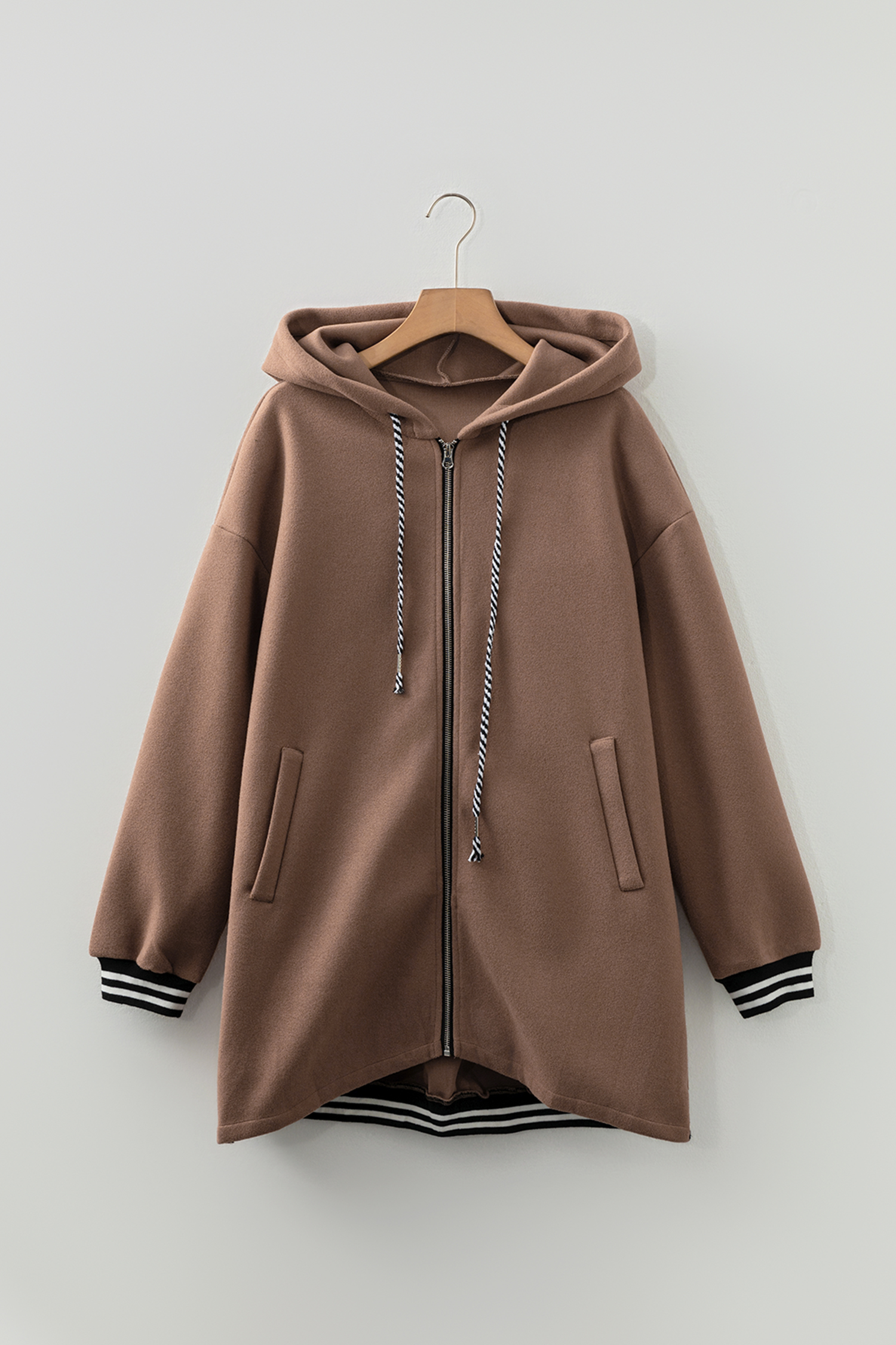 Racing Red Contrast Cuffed Drop Shoulder Zip up Tunic Hoodie