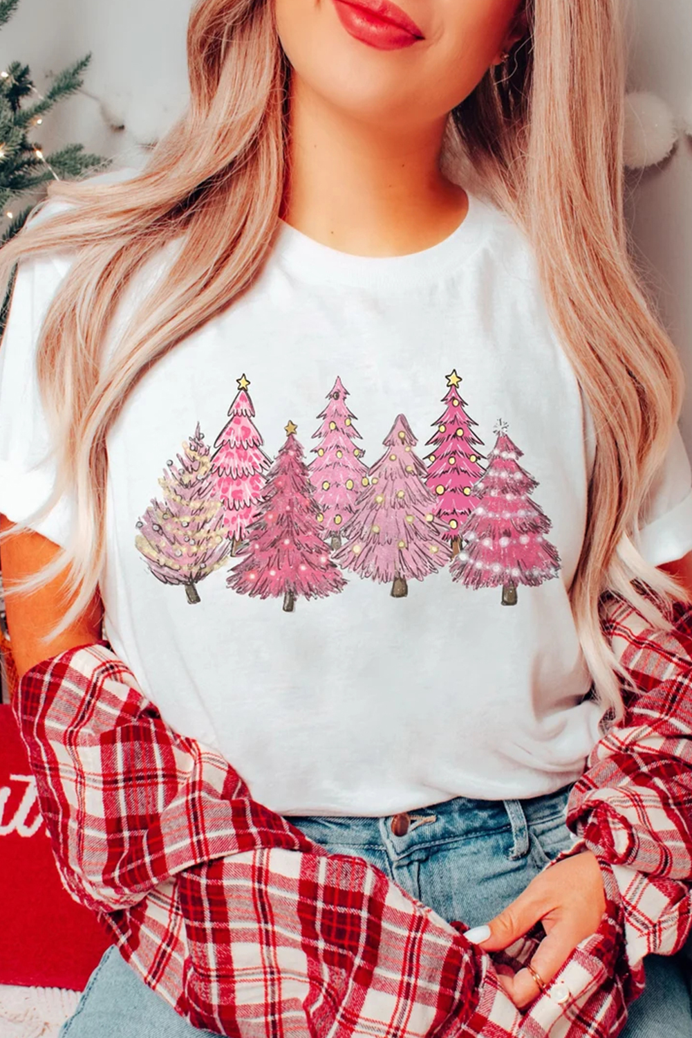 White Lighting Christmas Trees Fashion Graphic Tee