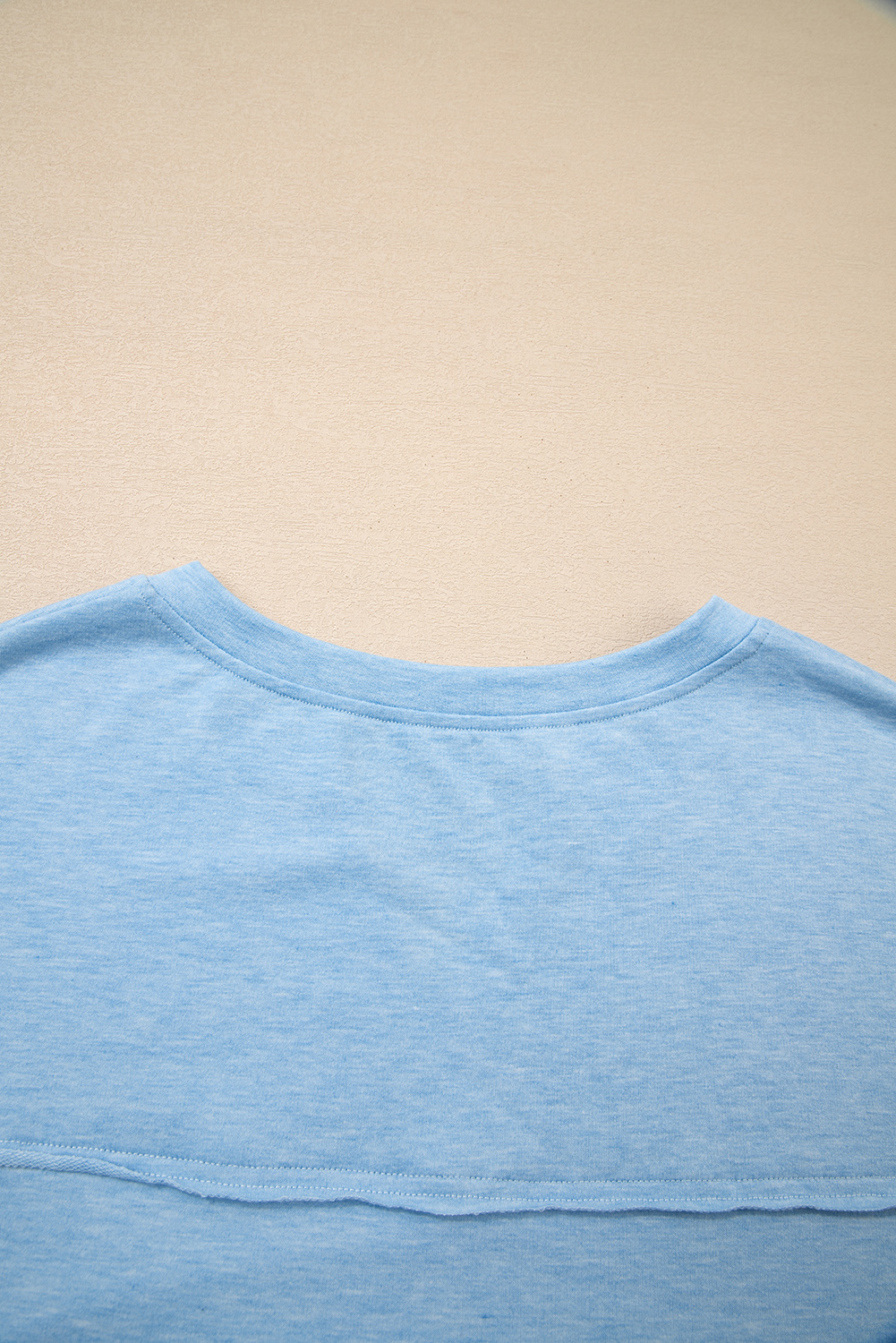 Myosotis Notched Neck Terry Raw Hem Long Sleeve Top