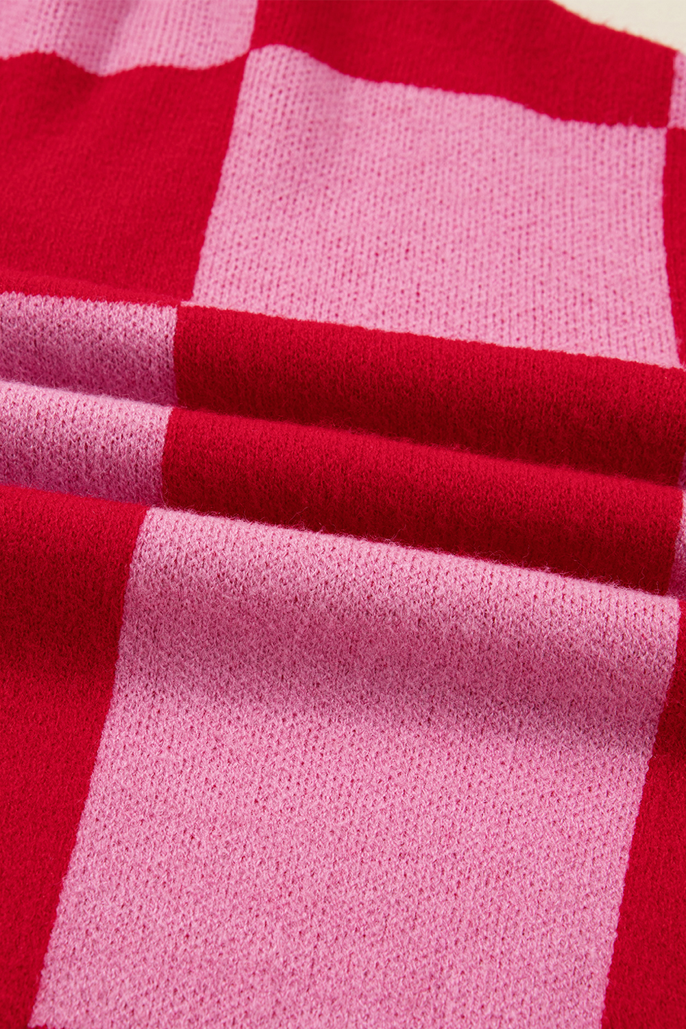 Fiery Red Mixed Plaid Relaxed Sweater Cardigan