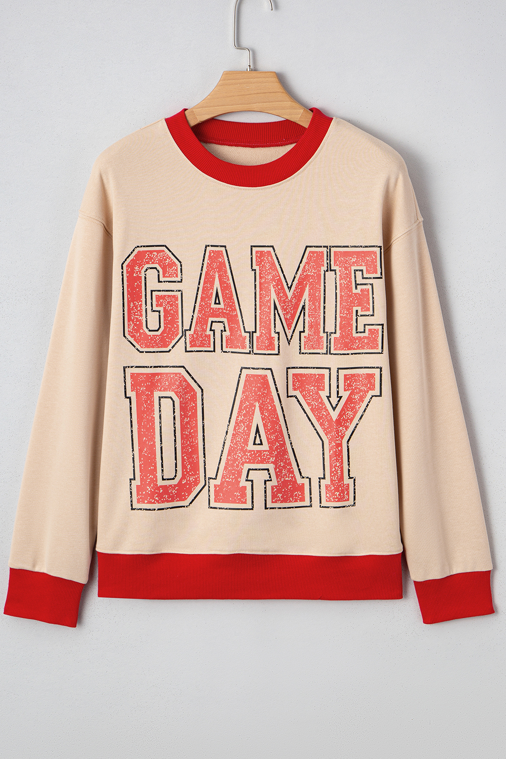 Black GAME DAY Letter Graphic Varsity Striped Detail Baggy Sweatshirt