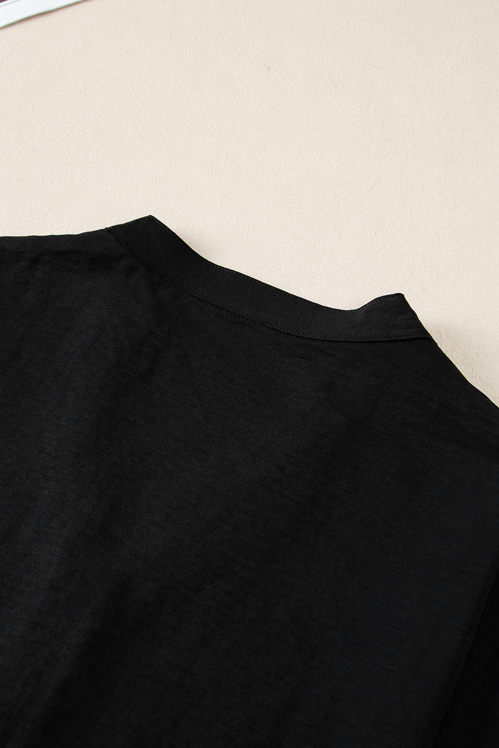 Black Notched Neck Batwing Sleeve Lightweight Blouse