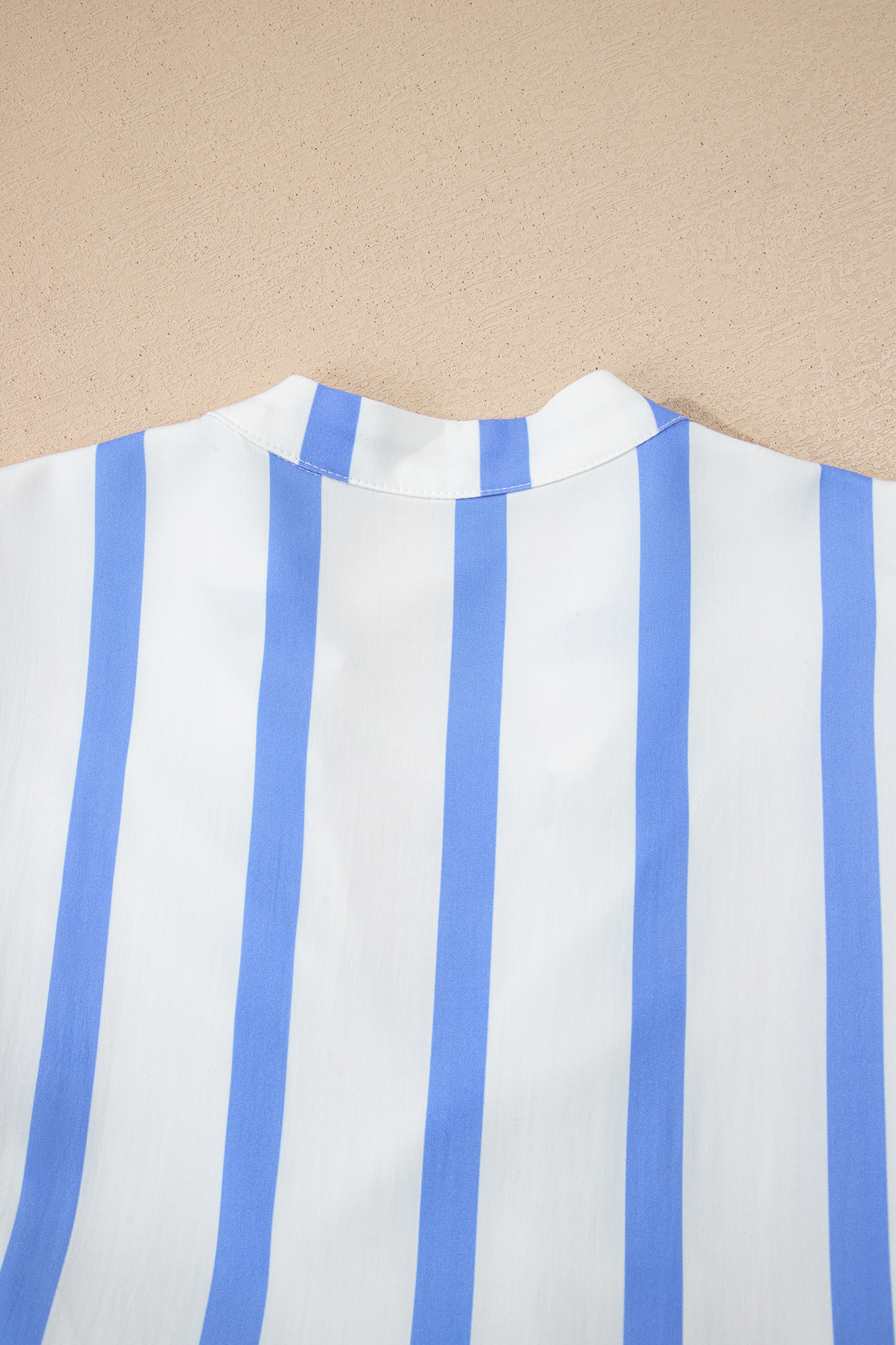 Sky Blue Stripe Ricrac Trim Notched Neck Half Sleeve Vacation Dress