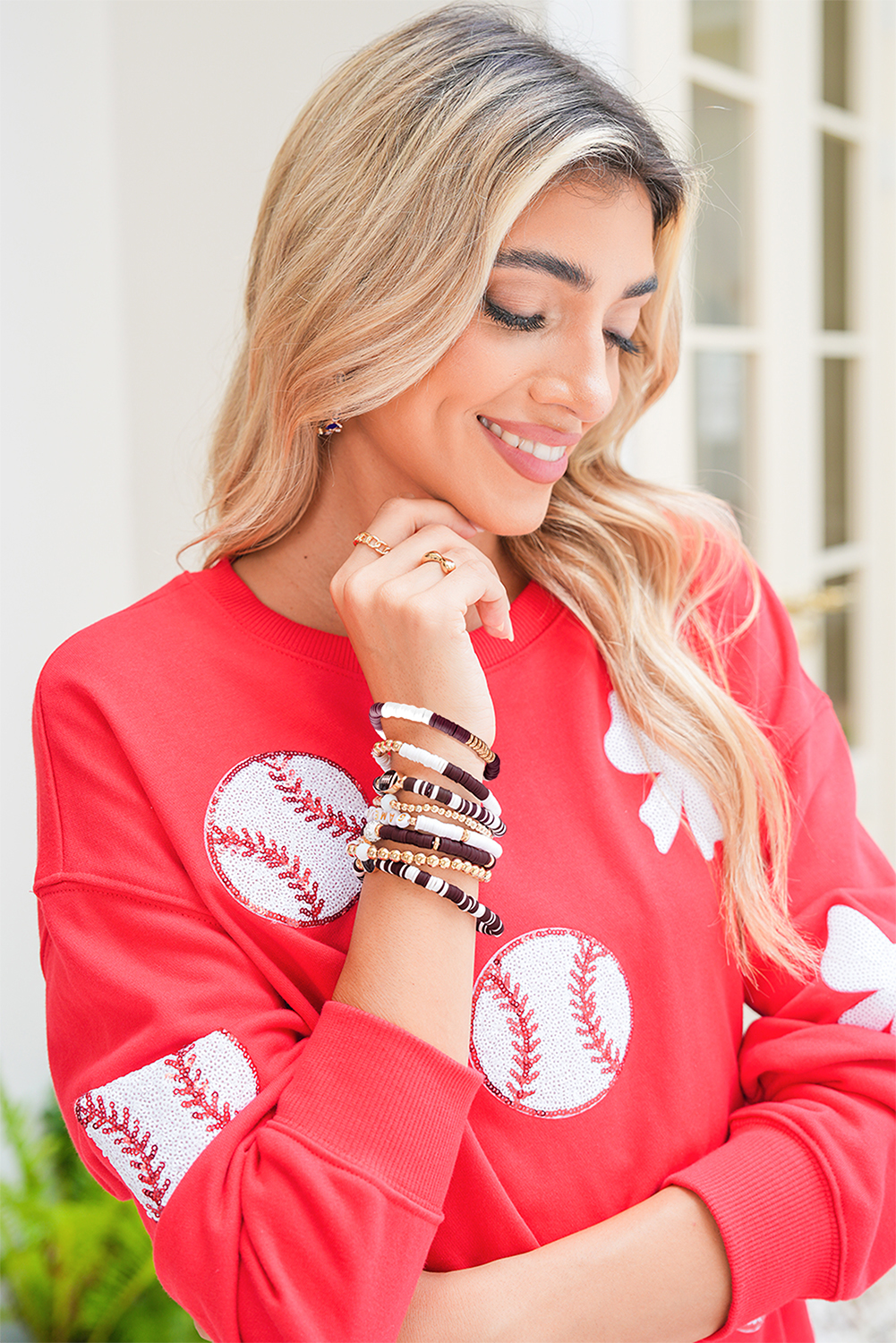 Chestnut Game Day 8pcs Stackable Football Beaded Charm Bracelet Set