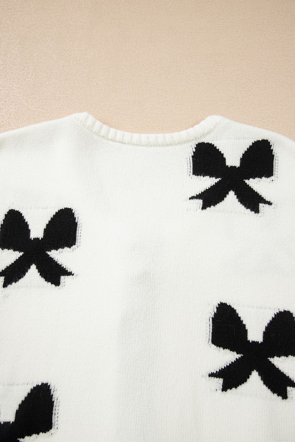 White Lace-up Bow Pattern Sweater Cardigan