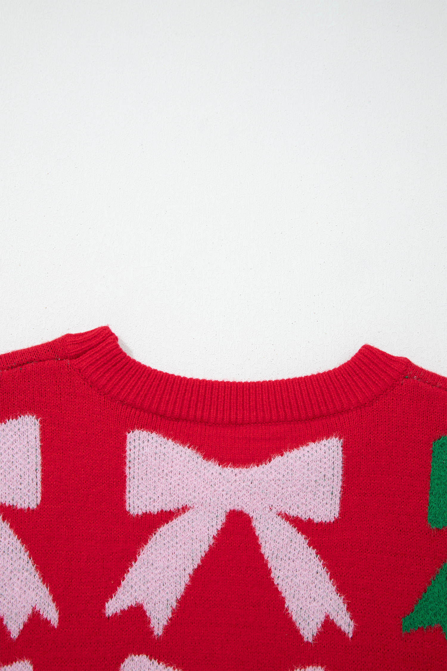 Fiery Red Bow Pearl Embellished Christmas Holiday Sweater