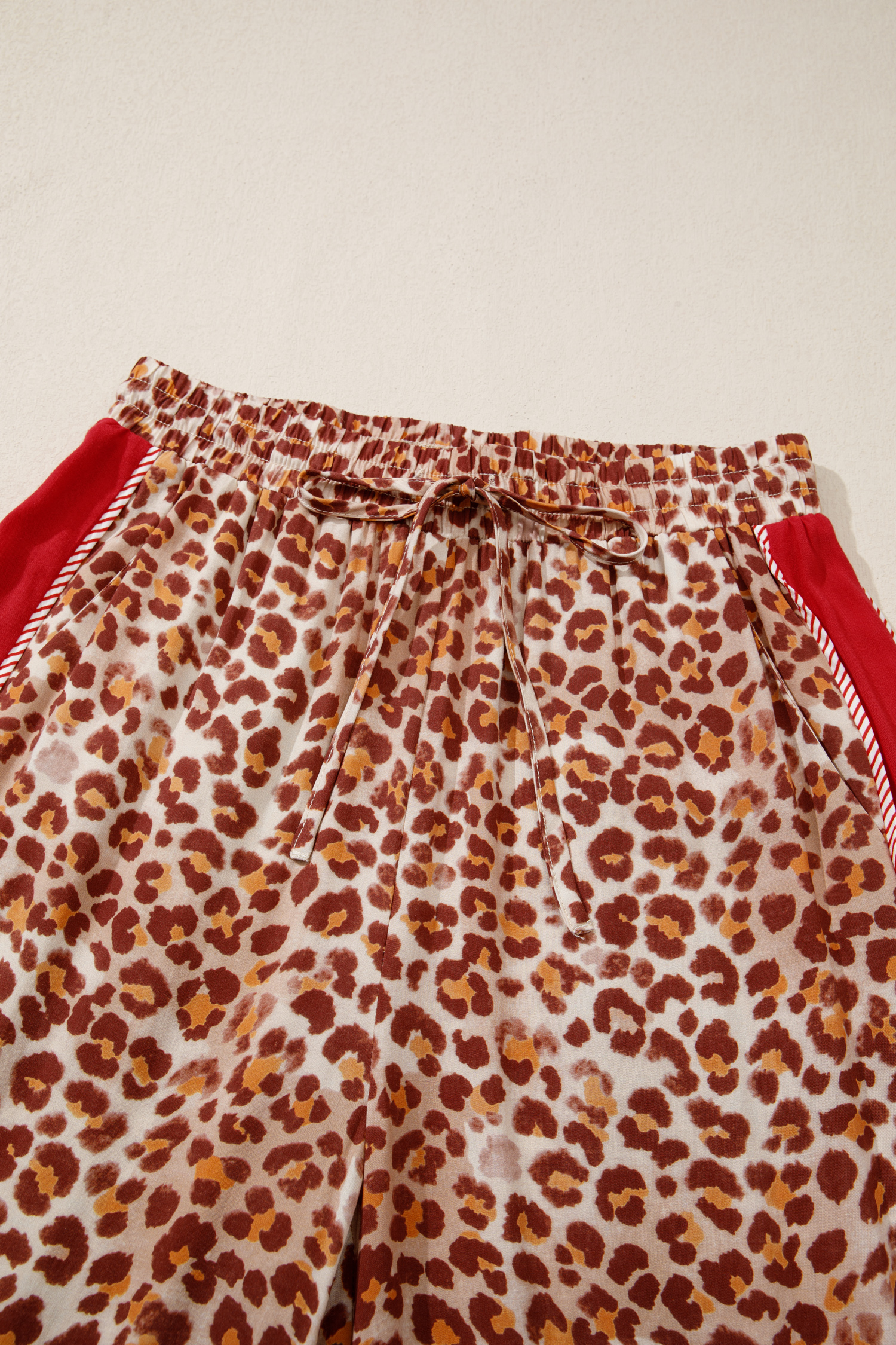 Brown Contrast Trim Leopard Top and Pant Set