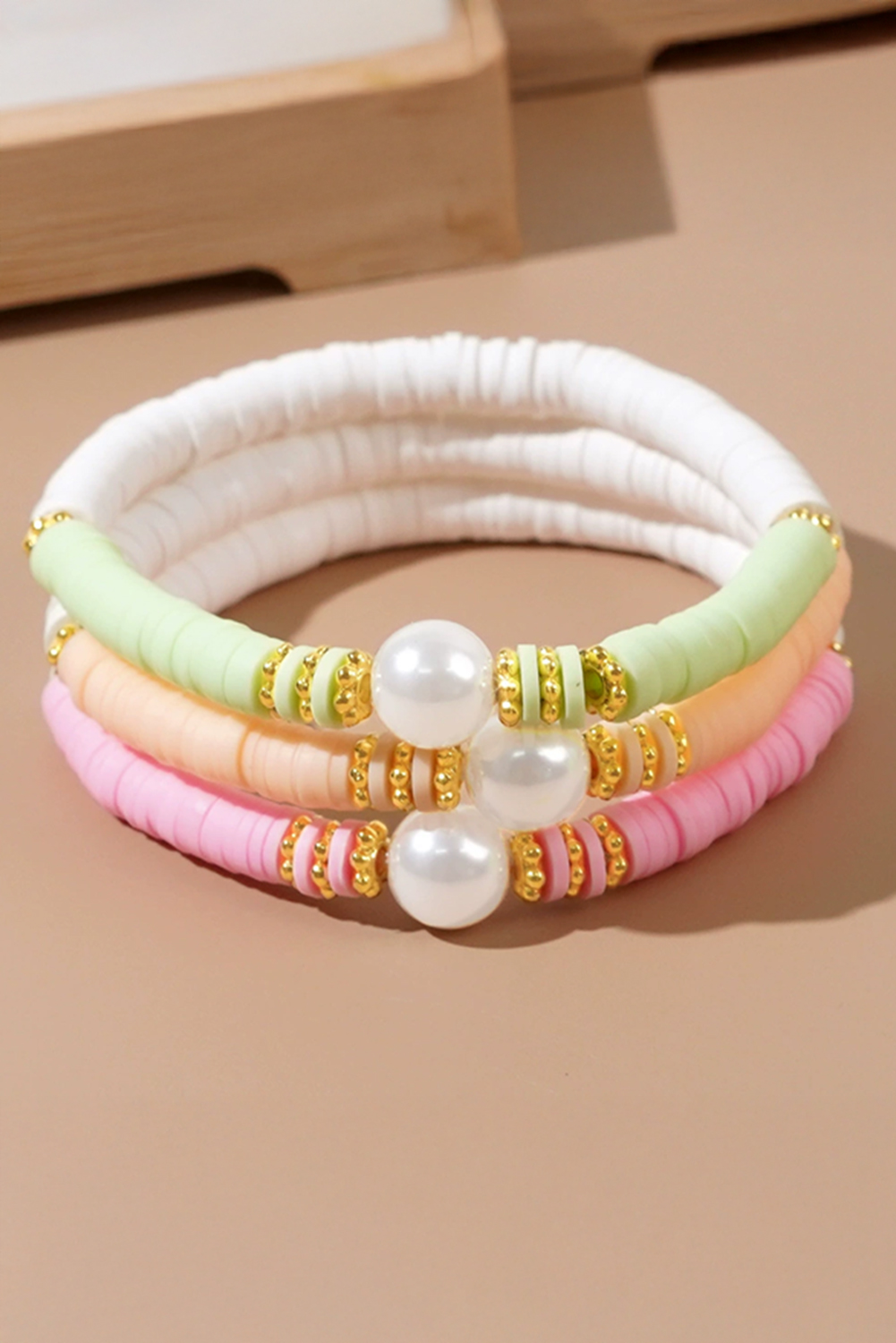 Light Pink Bohemian Style Beaded Stretch Bracelet