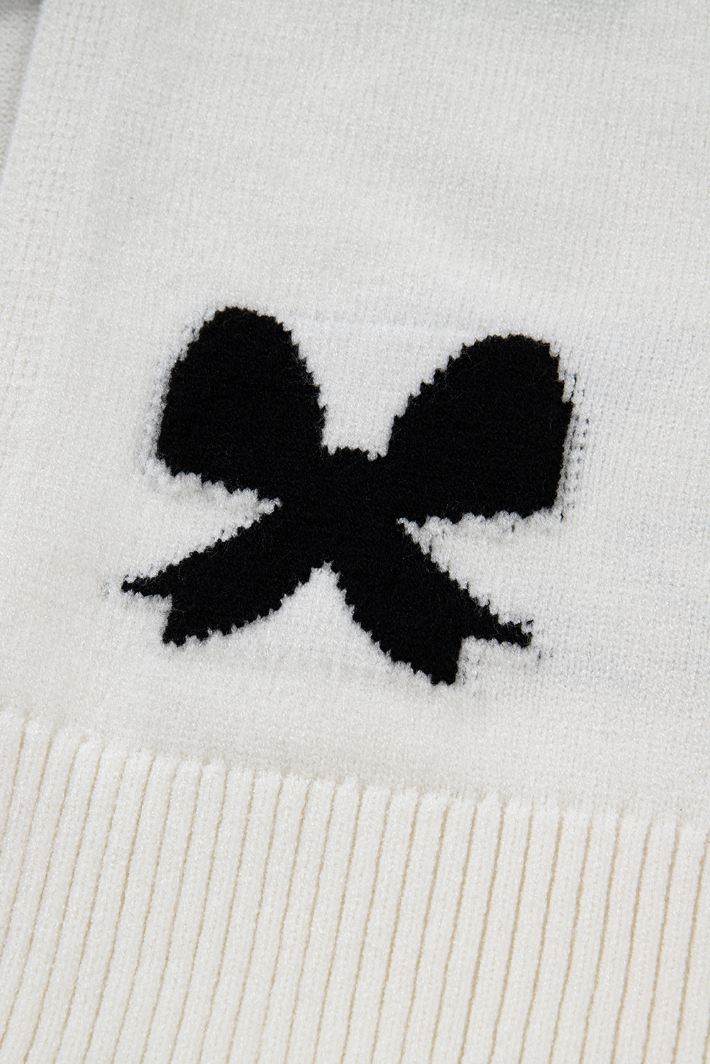 White Lace-up Bow Pattern Sweater Cardigan