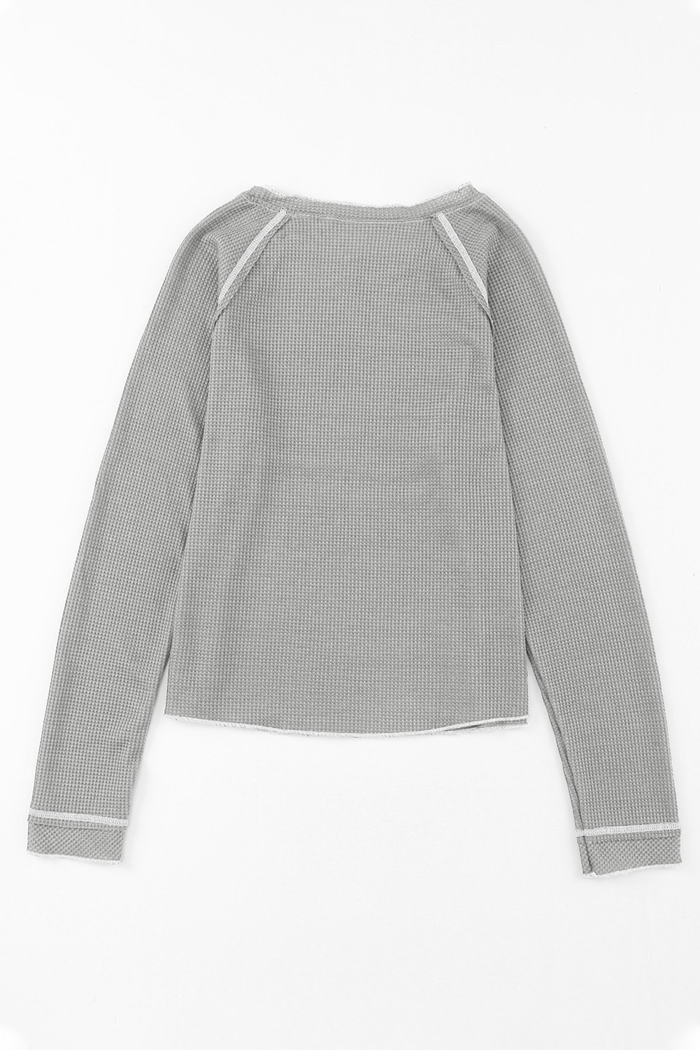 Smoke Gray Textured Round Neck Long Sleeve Top