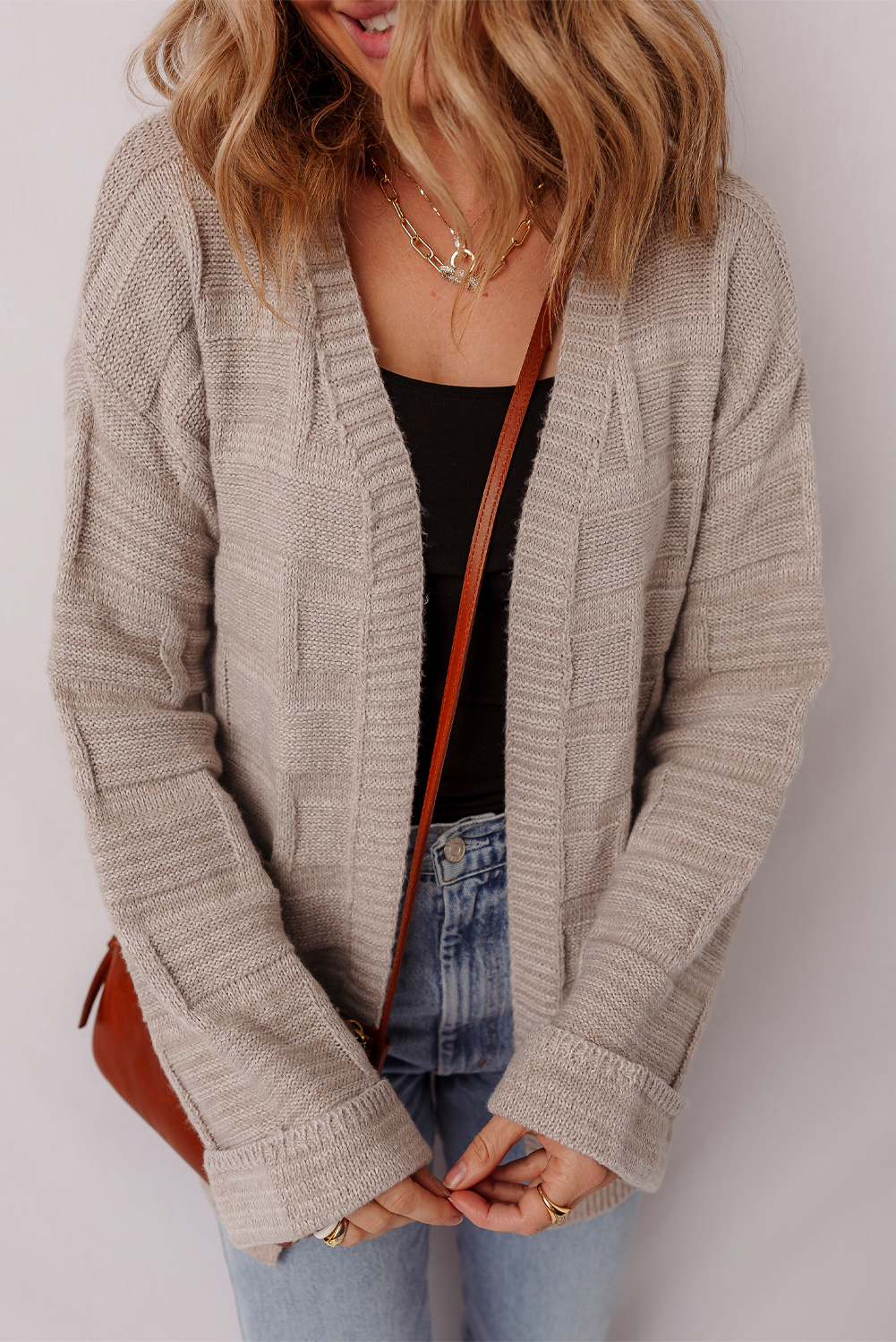 Delicacy Textured Knit Open Front Chic Cardigan with Pockets