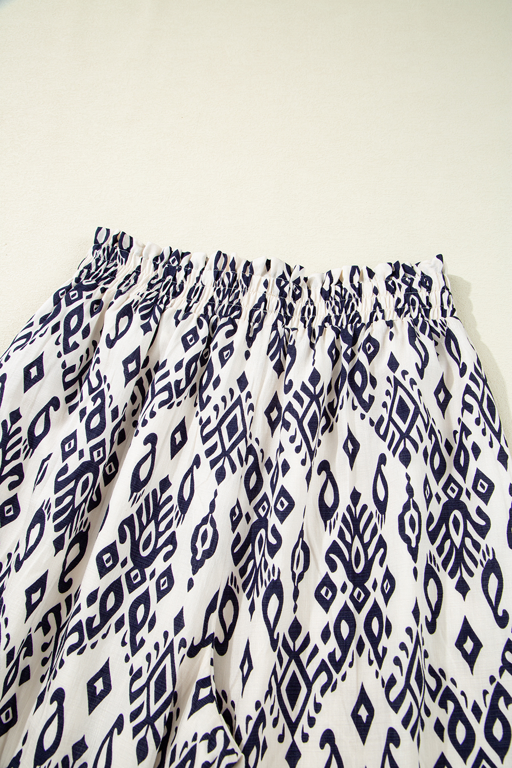 Blue Boho Geometric Print Shirred High Waist Wide Leg Jumpsuit