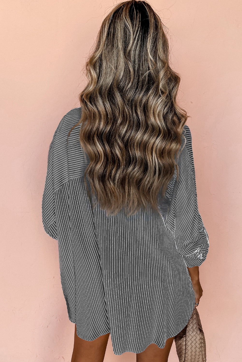 DEAR-LOVER Stripe Roll-tab Sleeve Pocketed Long Shirt