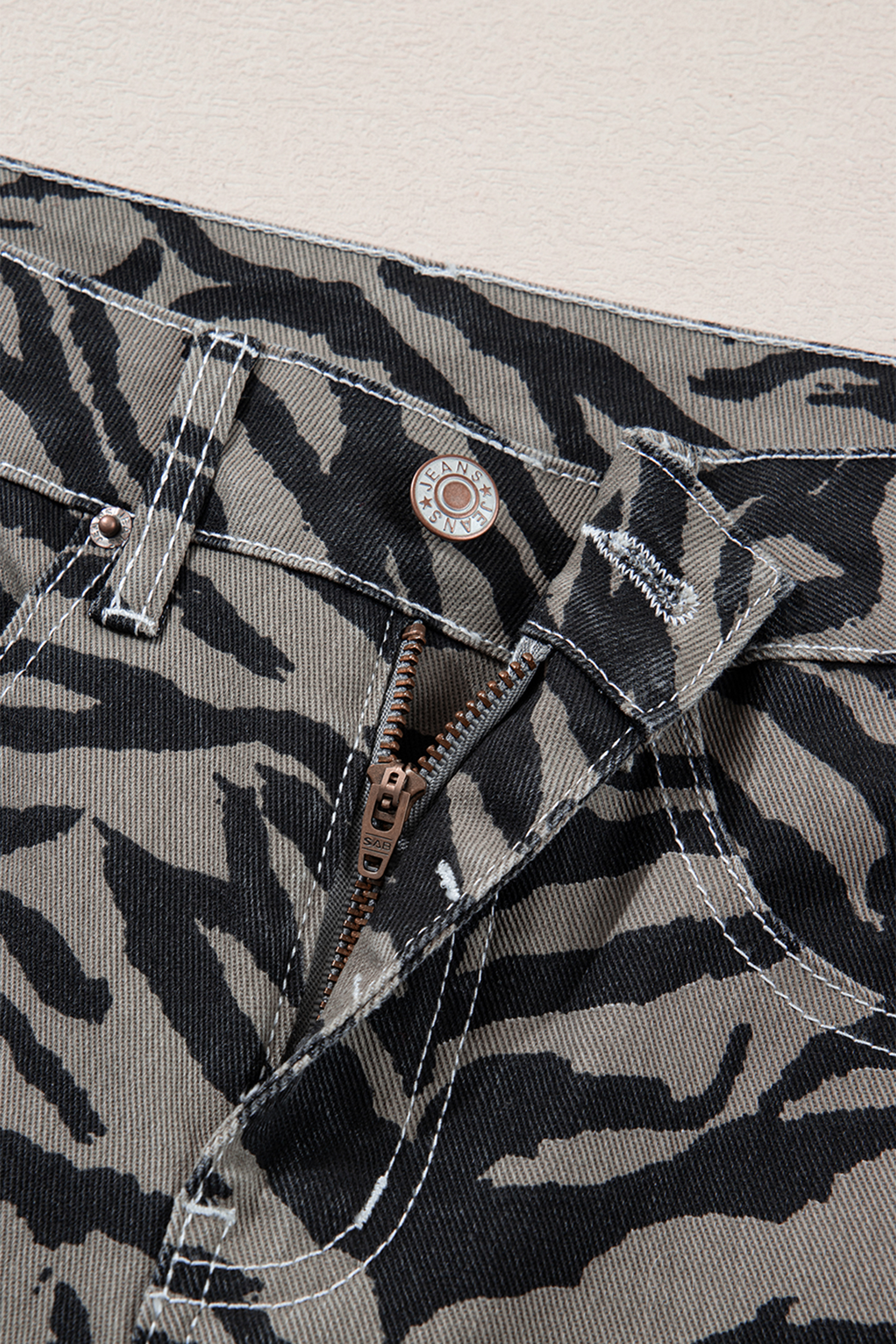 Gray Zebra Stripe Printed Wide Leg Jeans