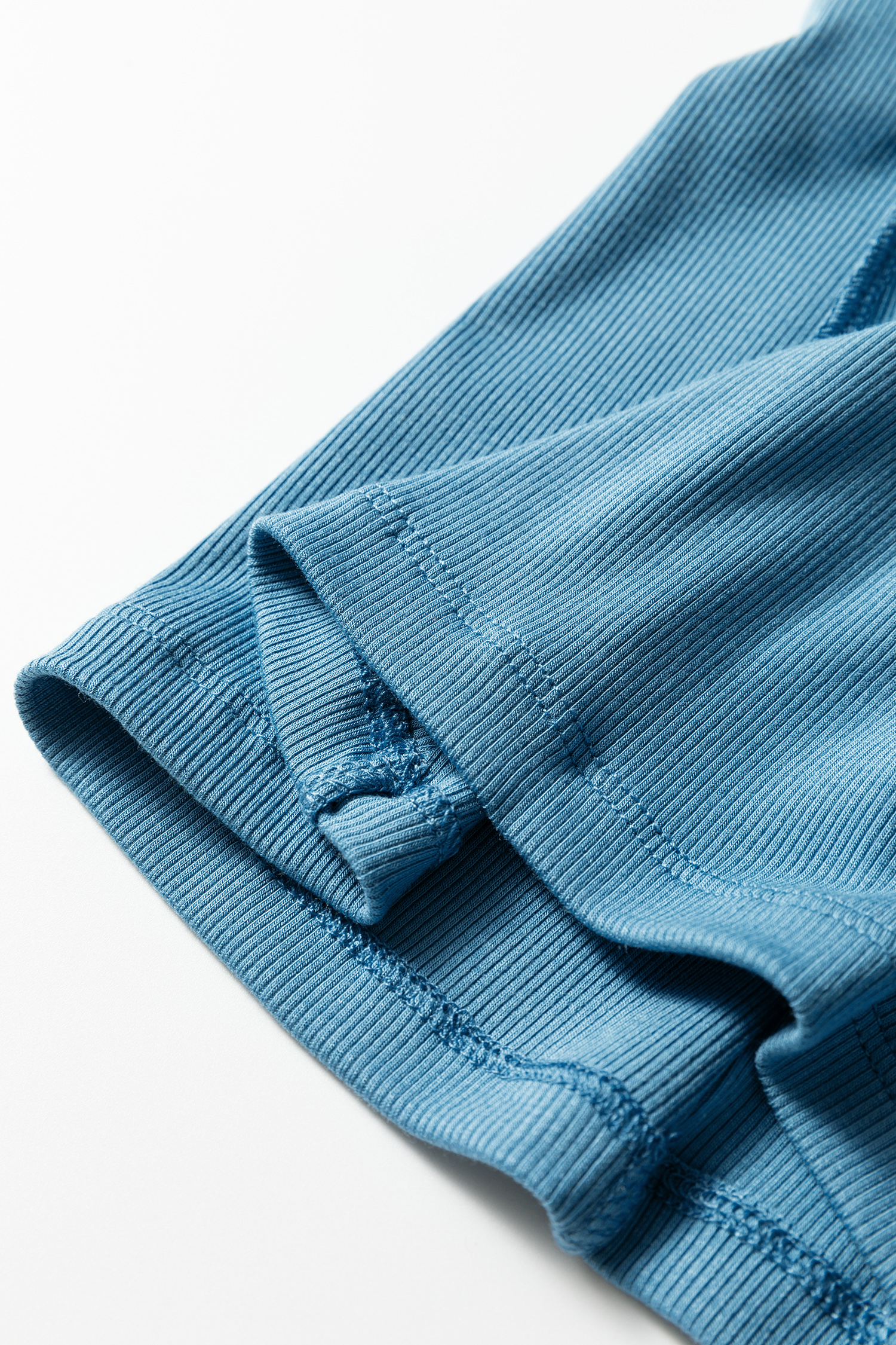 Peacock Blue Crew Neck Cap Sleeve Ribbed T Shirt