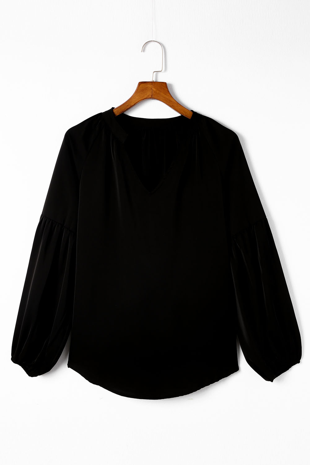 Black V Neck Long Puff Sleeve Top