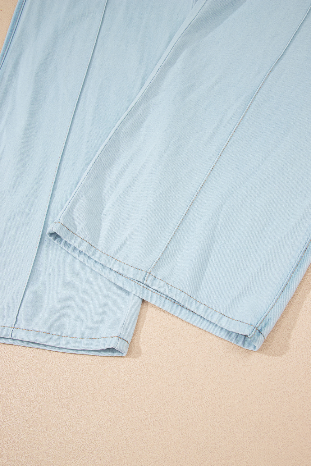 Beau Blue Light Wash Contrast Trim Center Seam Drawstring Elastic Waistband Wide Leg Denim Pants