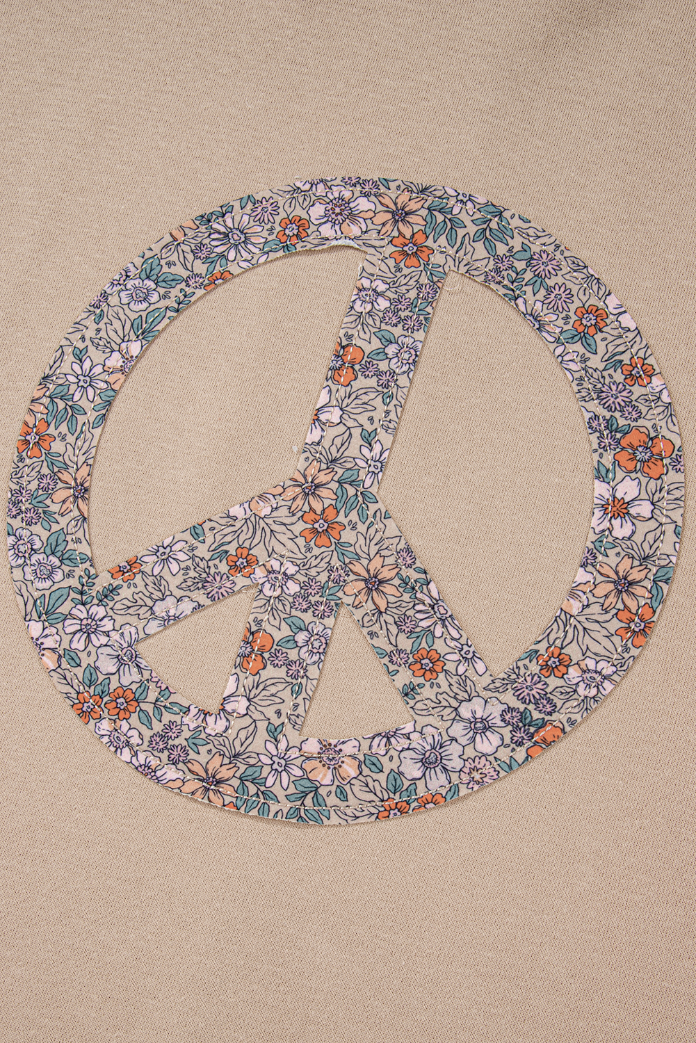 Beige Flower Patch Graphic Exposed Seam Wide Sleeve Top