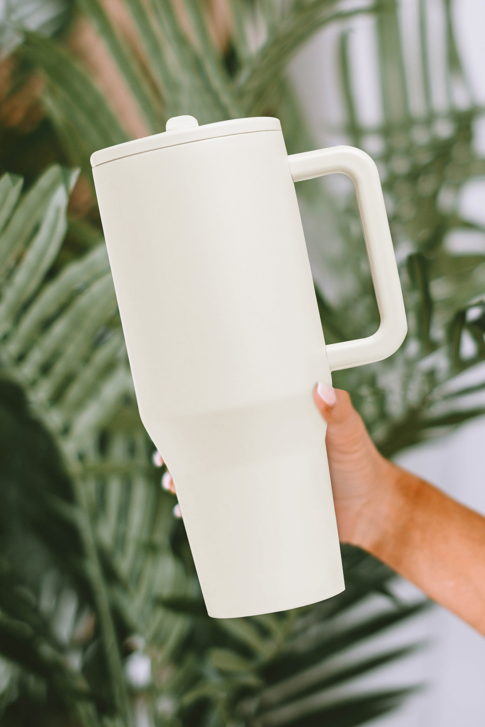 White Frosted Stainless Handle Large Vacuum Cup with Straw 40oz