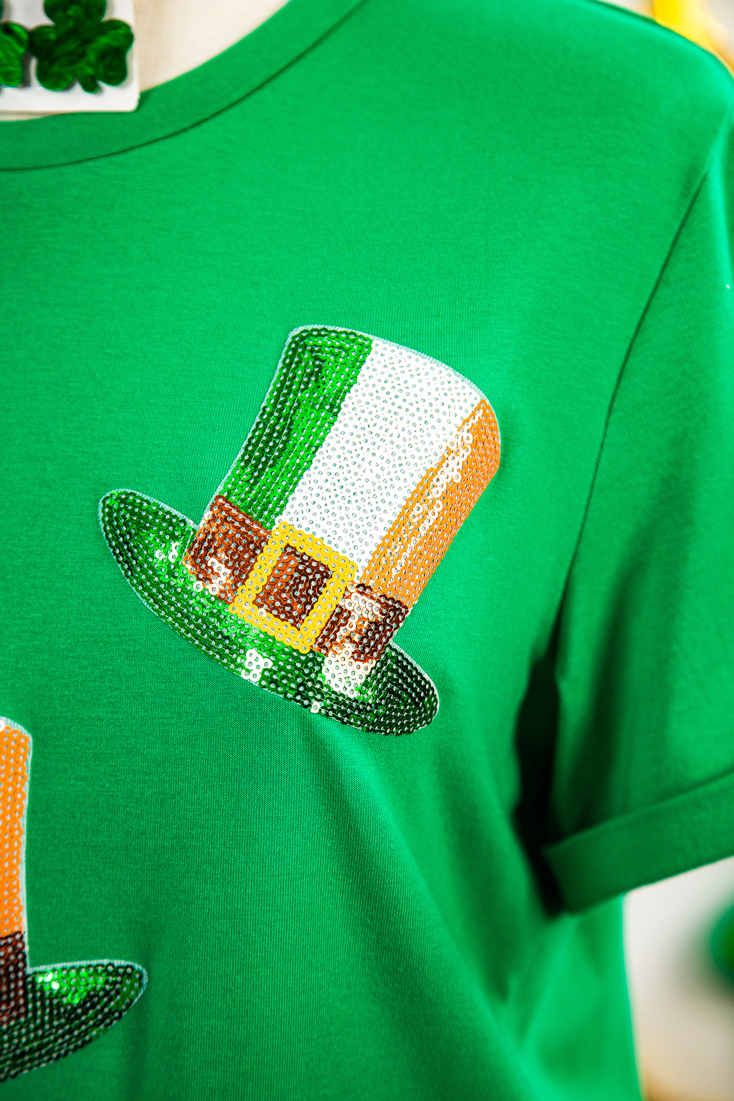 Bright Green Sequin St Patricks Day Hat Relaxed T Shirt