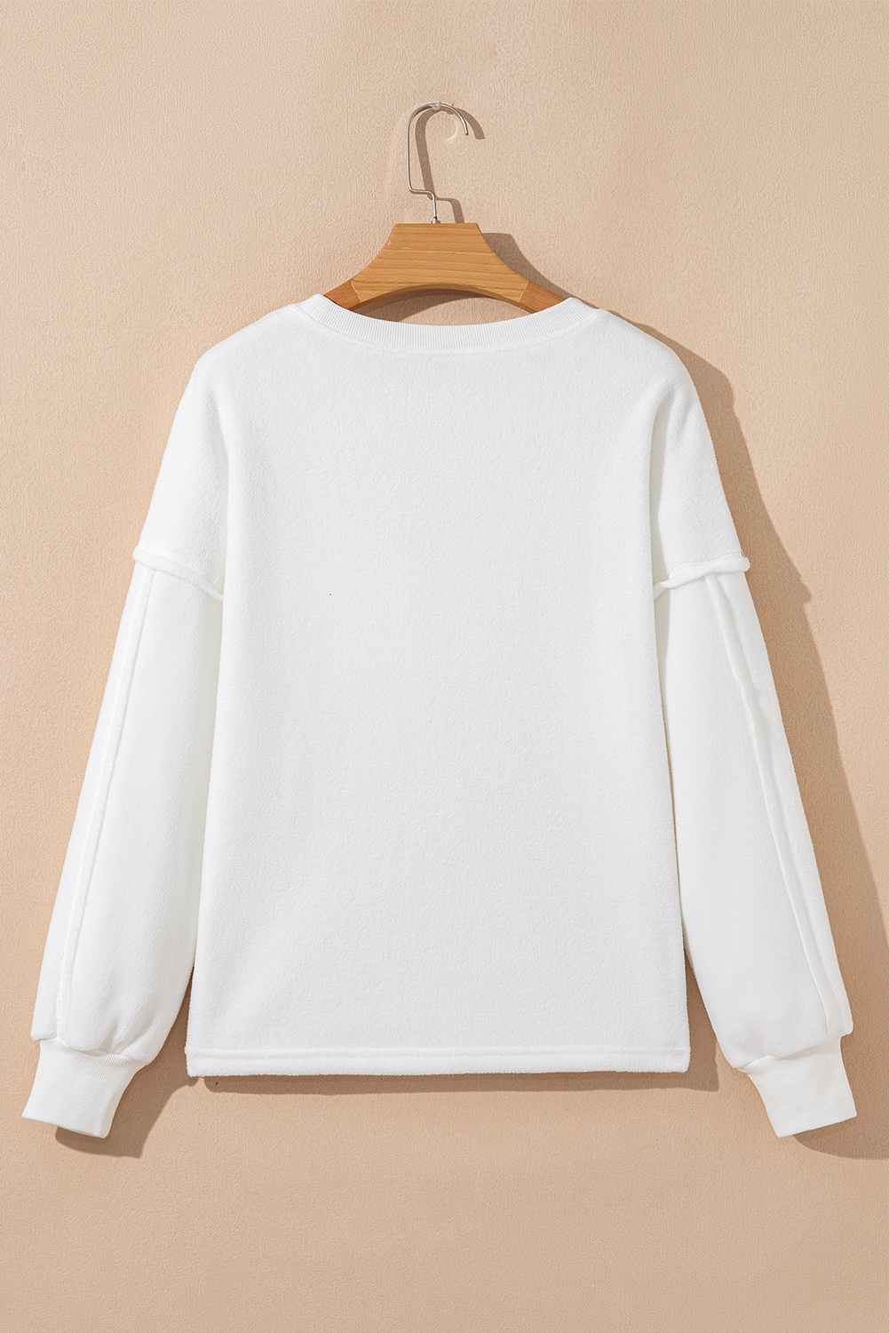 White Exposed Seam Chest Pocket Knit Pullover Sweatshirt