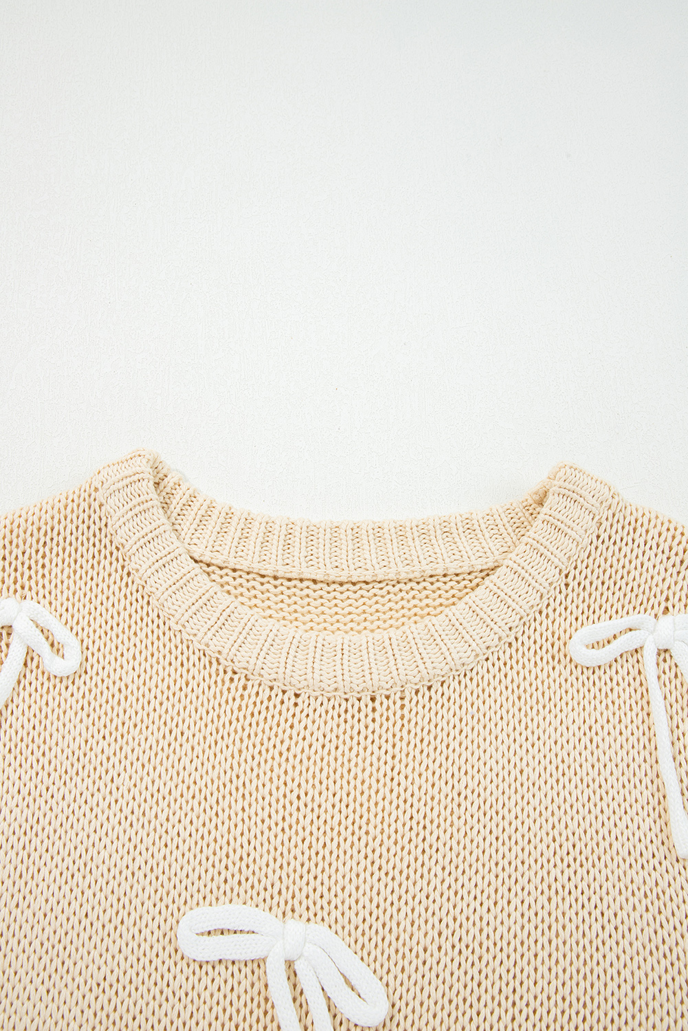 Light Grey Bowknot Applique Cap Sleeve Sweater