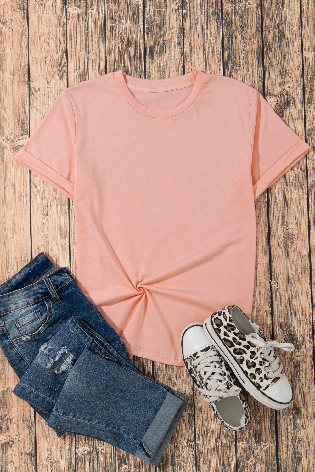 Khaki Casual Plain Crew Neck Tee