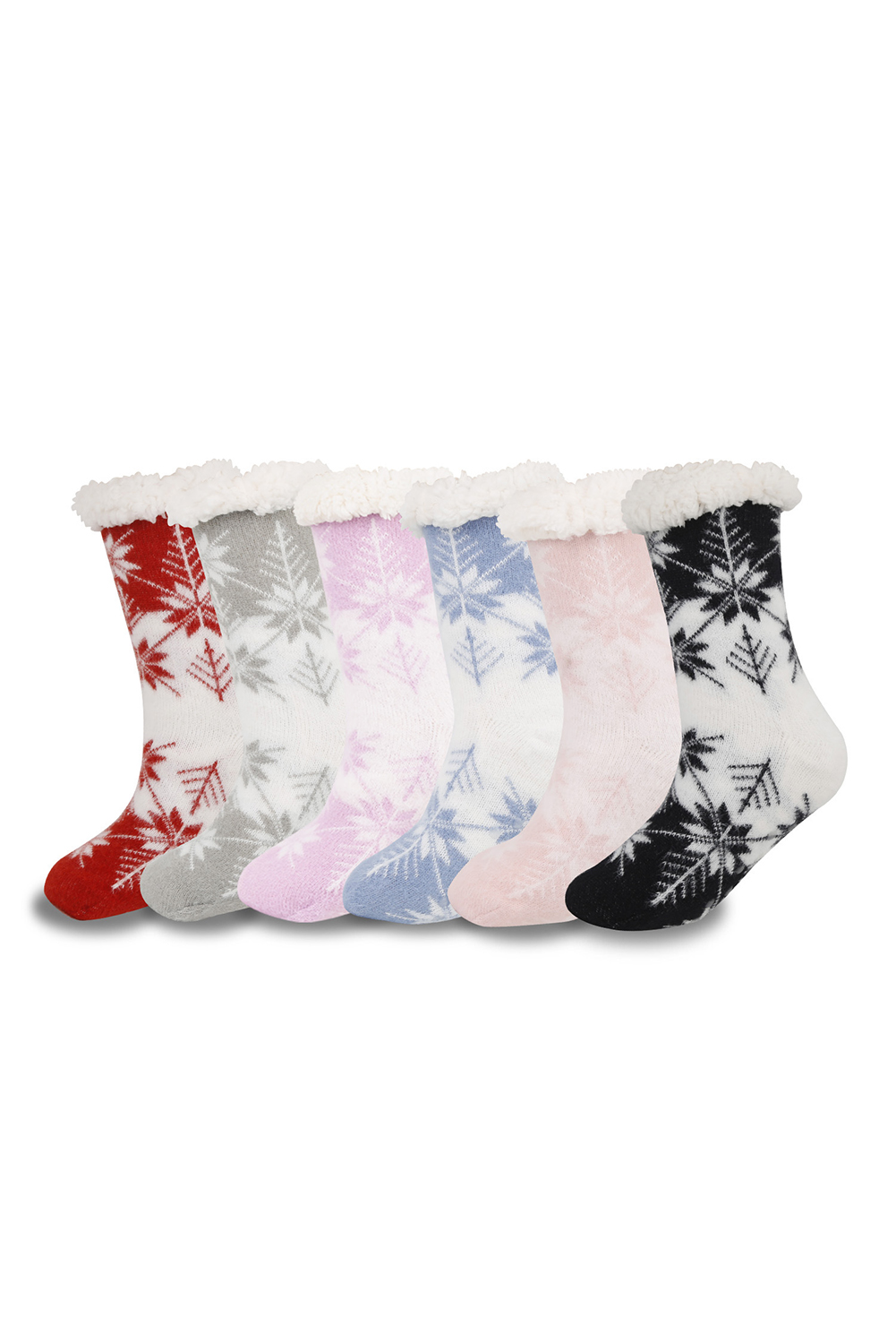 Fiery Red Christmas Snowflake Cozy Sherpa Lined Cabin Socks