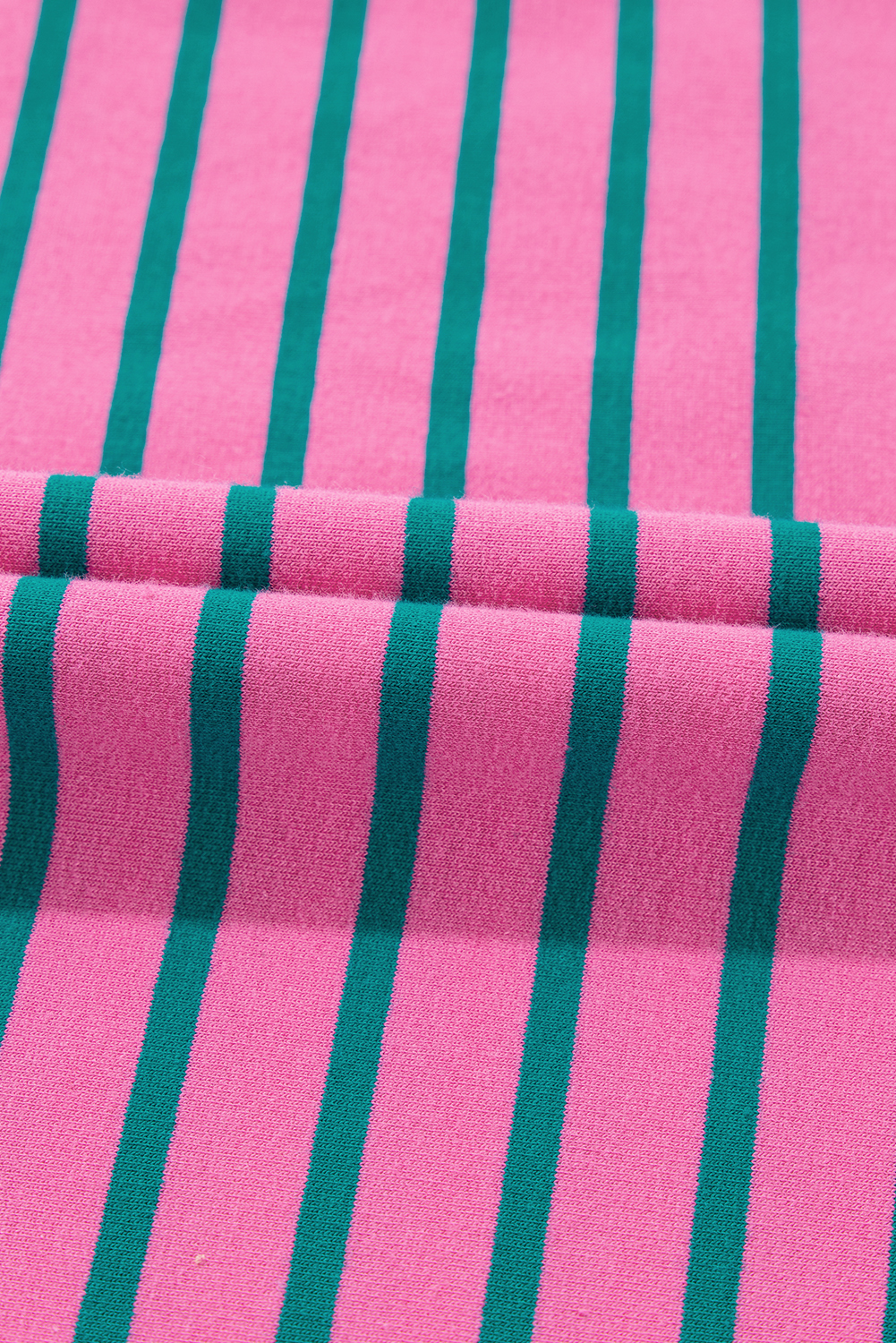 Pink Stripe Collared V Neck Puff Sleeve T Shirt Dress