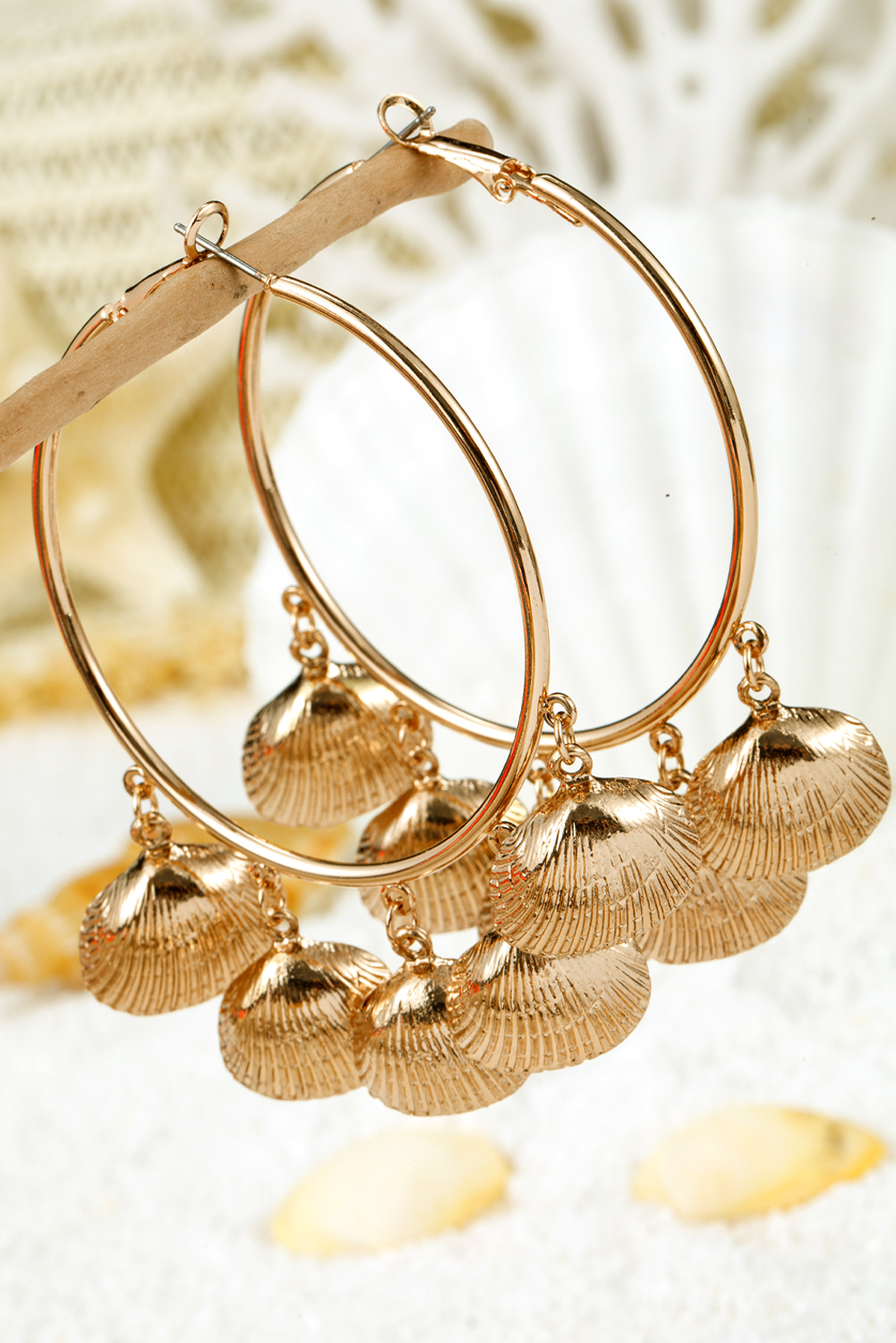 Gold Plated Alloy Bohemian Vacation Shell Hoop Earrings