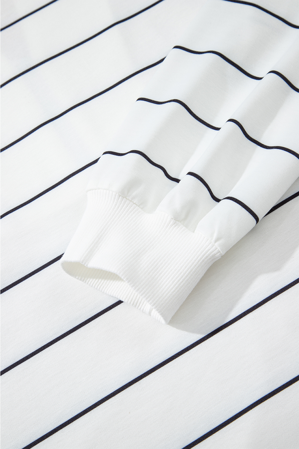 White Zip V Neck Casual Stripe Print Drop Shoulder Long Sleeve Top