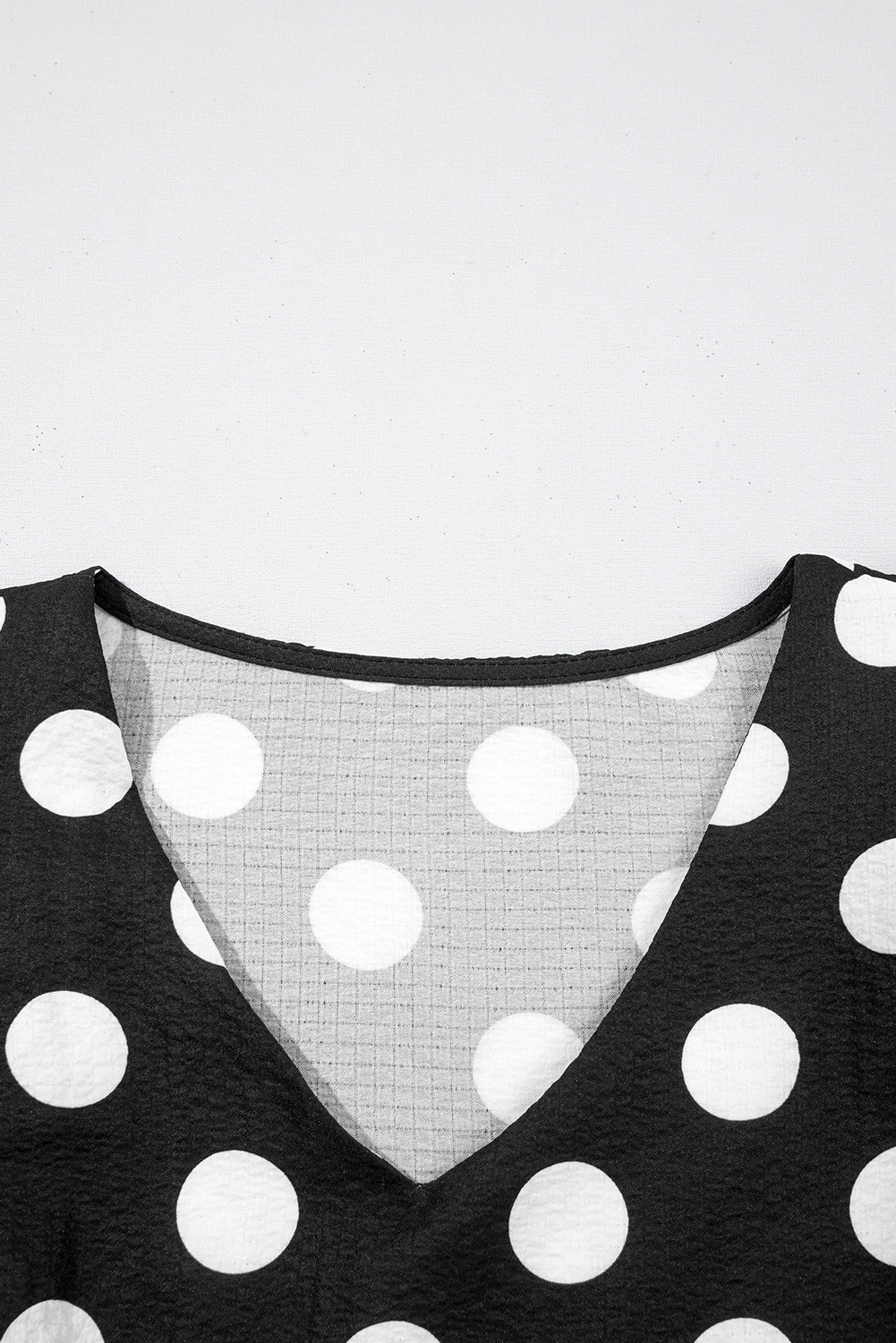 Black Polka Dot Print Ruffled Sleeve V Neck Blouse