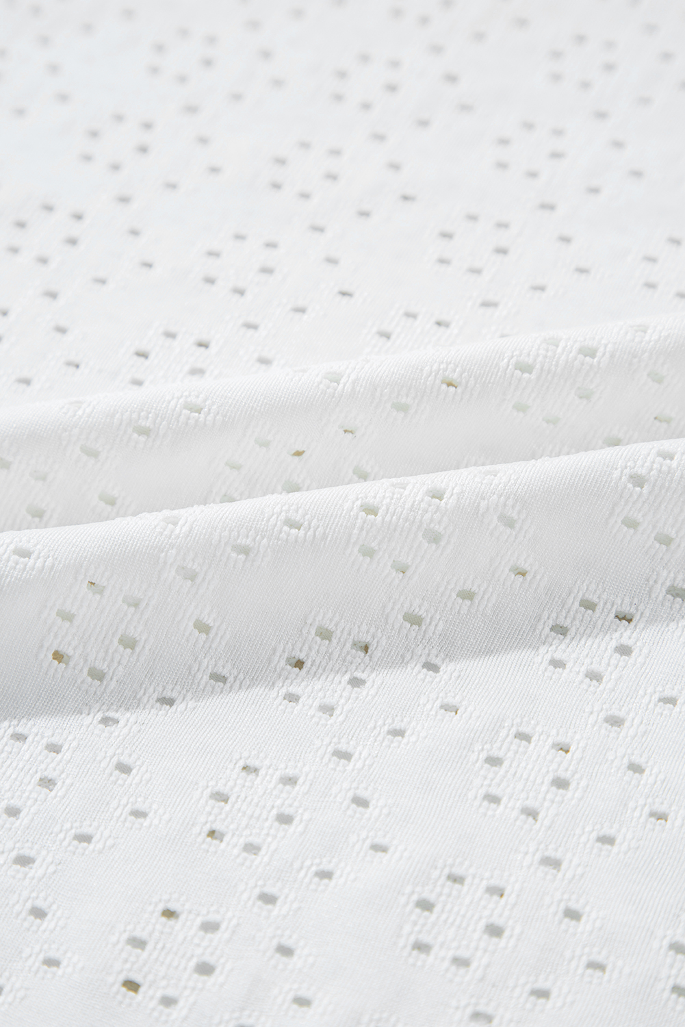 White Eyelet Pattern Boat Neck Casual Tee