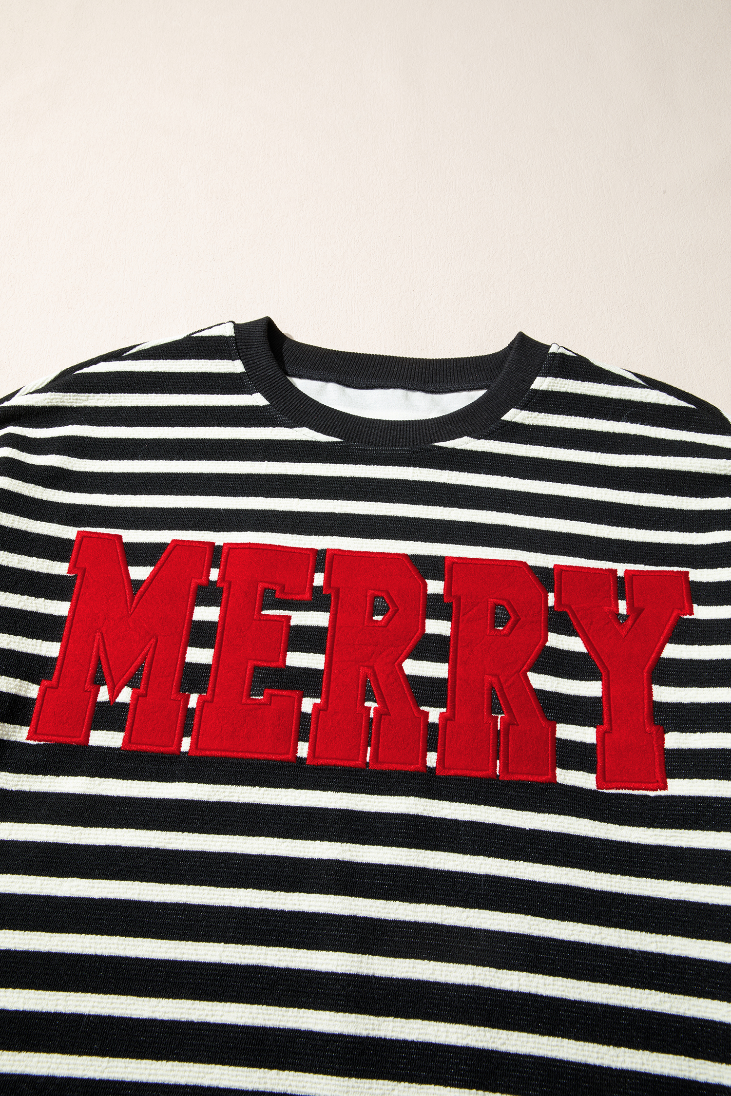 White Stripe Contrast MERRY Letter Christmas Print Drop Shoulder Sweatshirt