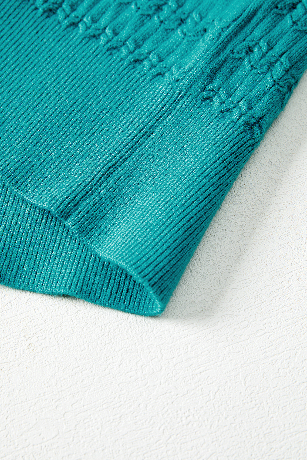 Fiery Red Trendy Pattern Knit Ribbed Cuffs Crew Neck Sweater