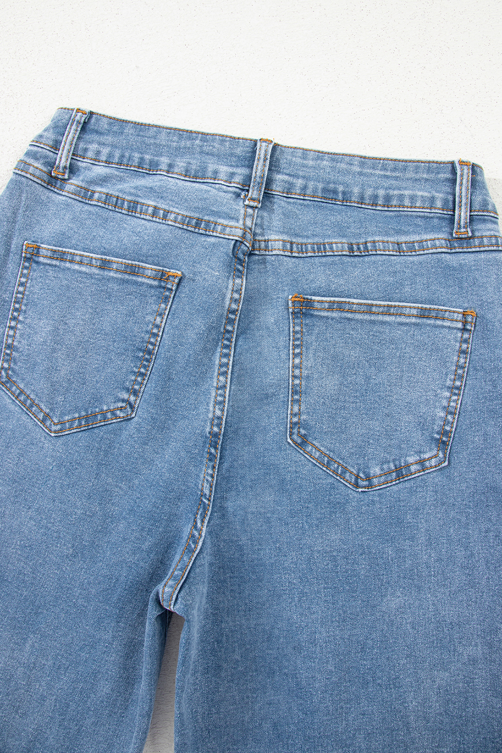 Blue Mid Rise Asymmetrical Waist Wide Leg Jeans