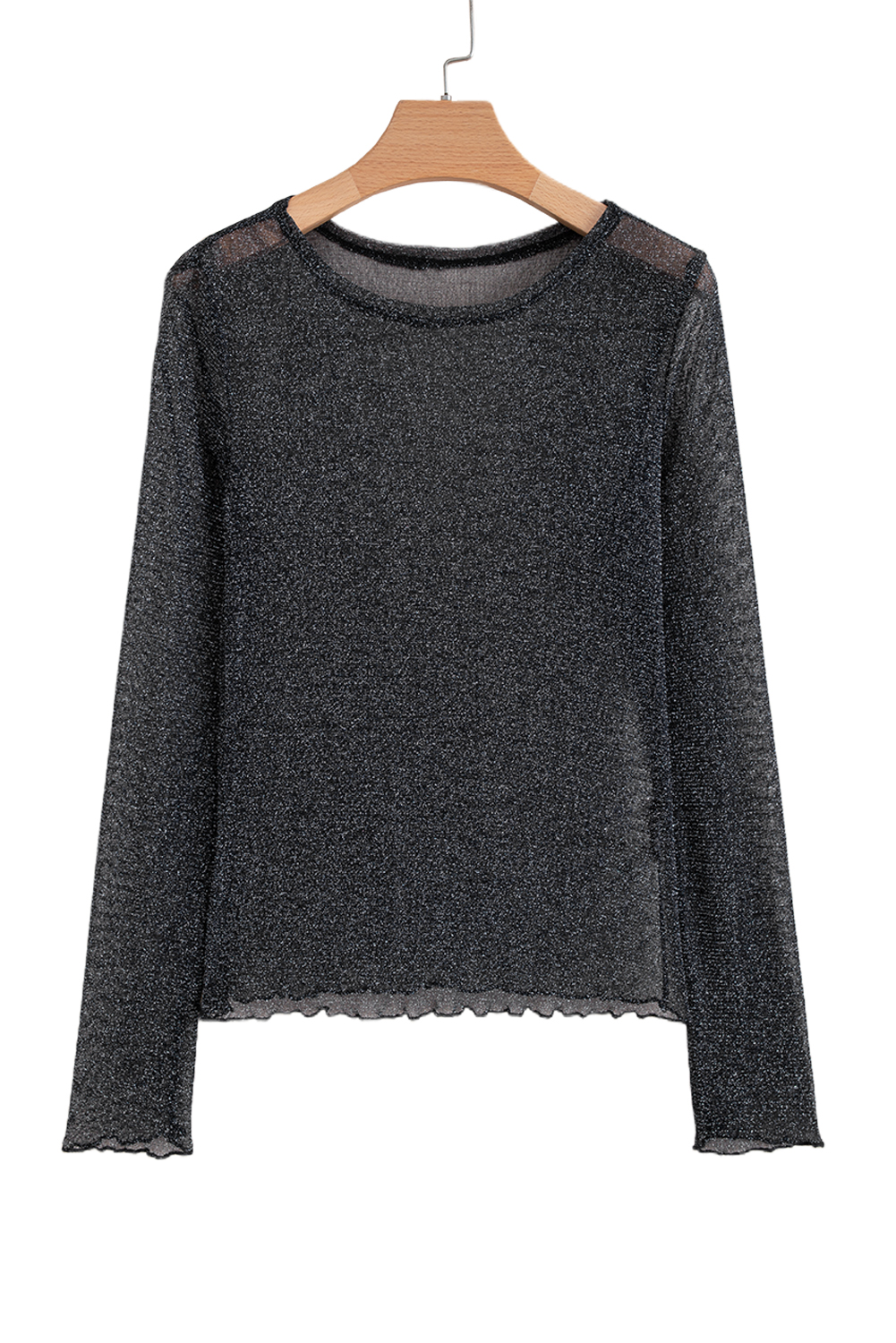 Black Metallic Glitter Mesh Long Sleeve Top