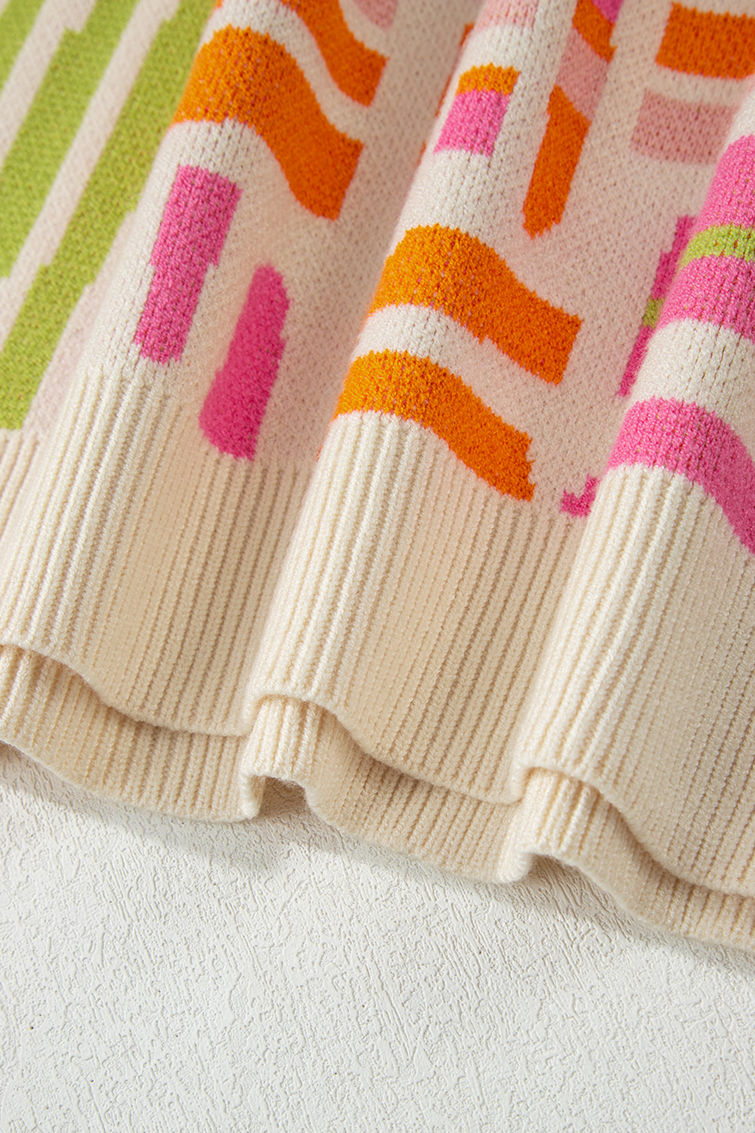 Rose Love Lines Pattern Crew Neck Puff Sleeve Sweater